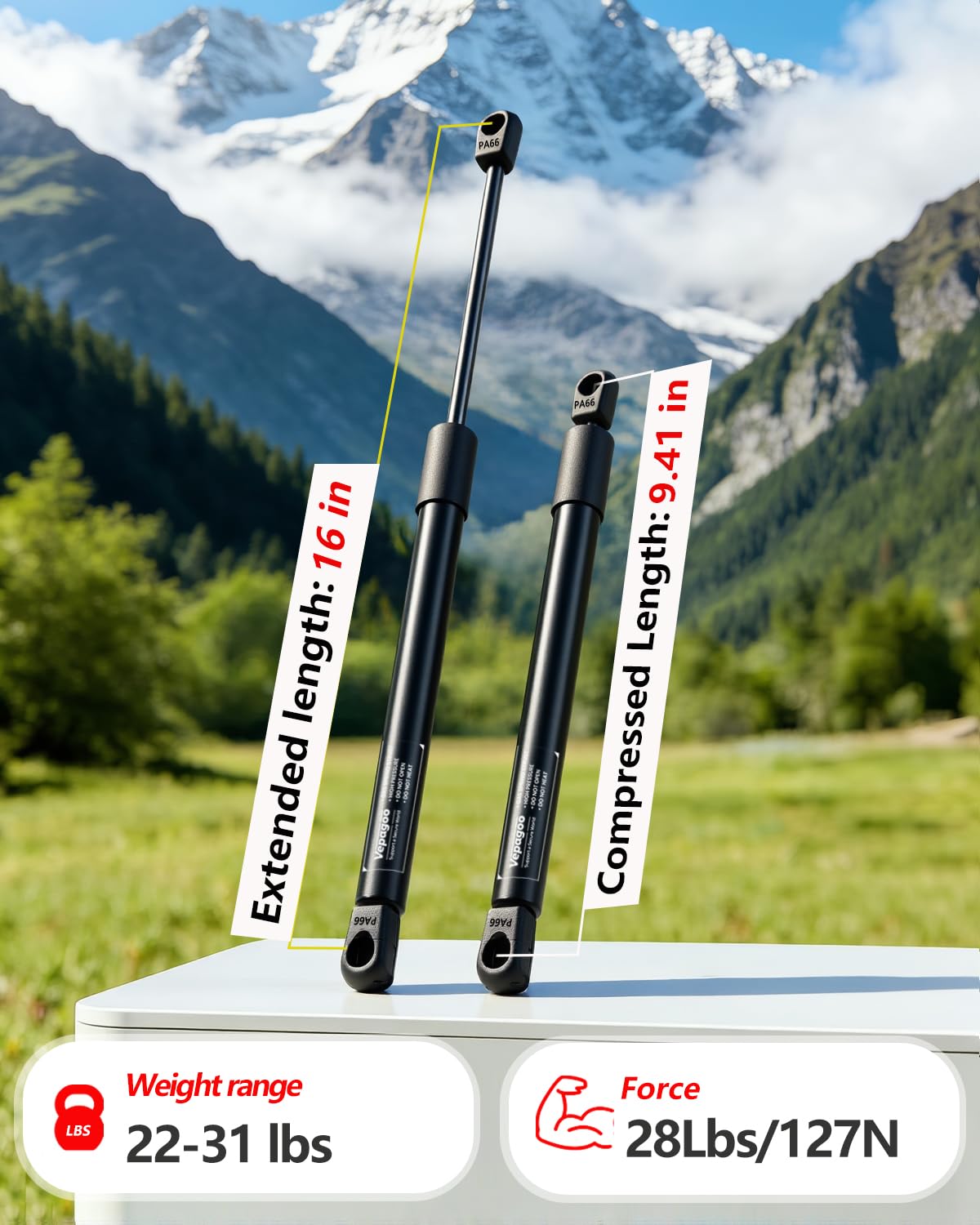 C16-08941 16 inch 28Lbs/127N Gas Shock Strut for Leer are Camper Shell Topper Rear Window, Truck Cab Canopy Door, Set of 2 Vepagoo