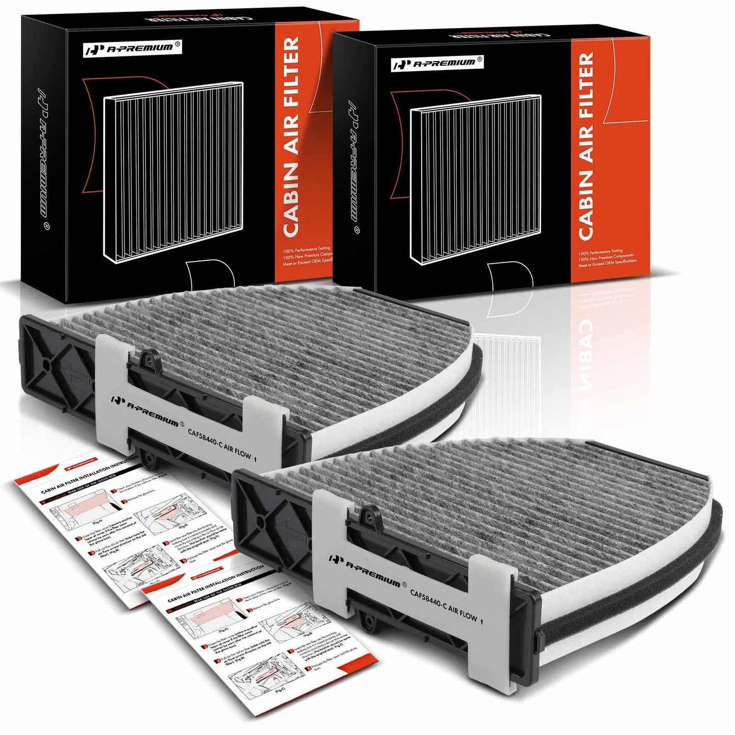 A-Premium 2-PC Cabin Air Filter w/Activated Carbon - Compatible with Mercedes-Benz Models - C200, C250, C300, CLS350, CLS400, CLS550, E200, E250, E300, E400, E550, GLK250, GLK350, SL450, SL500, AMG GT