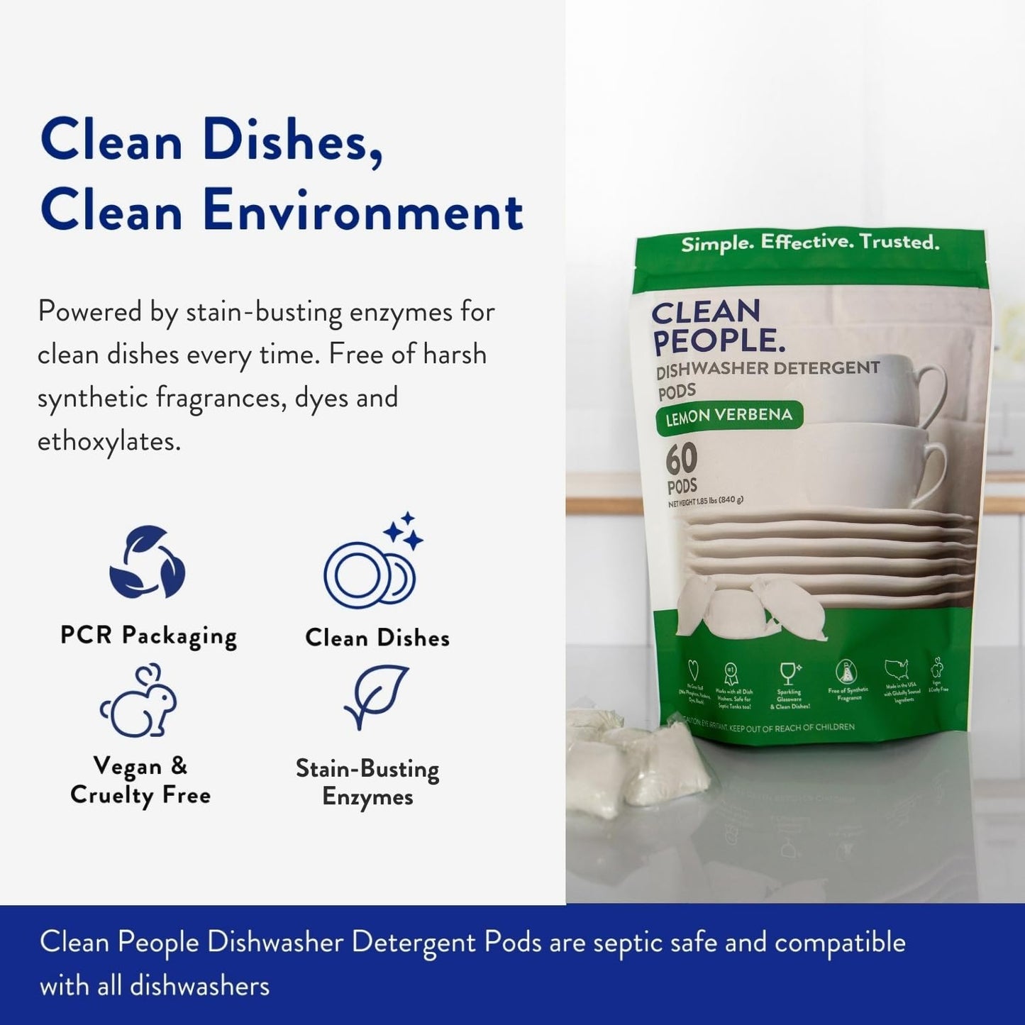 Clean People All Natural Dishwasher Pods - Cuts Grease & Rinses Sparkling Clean - Residue-Free - Phosphate Free Dishwashing Pods - Fragrance Free, 120 Pack