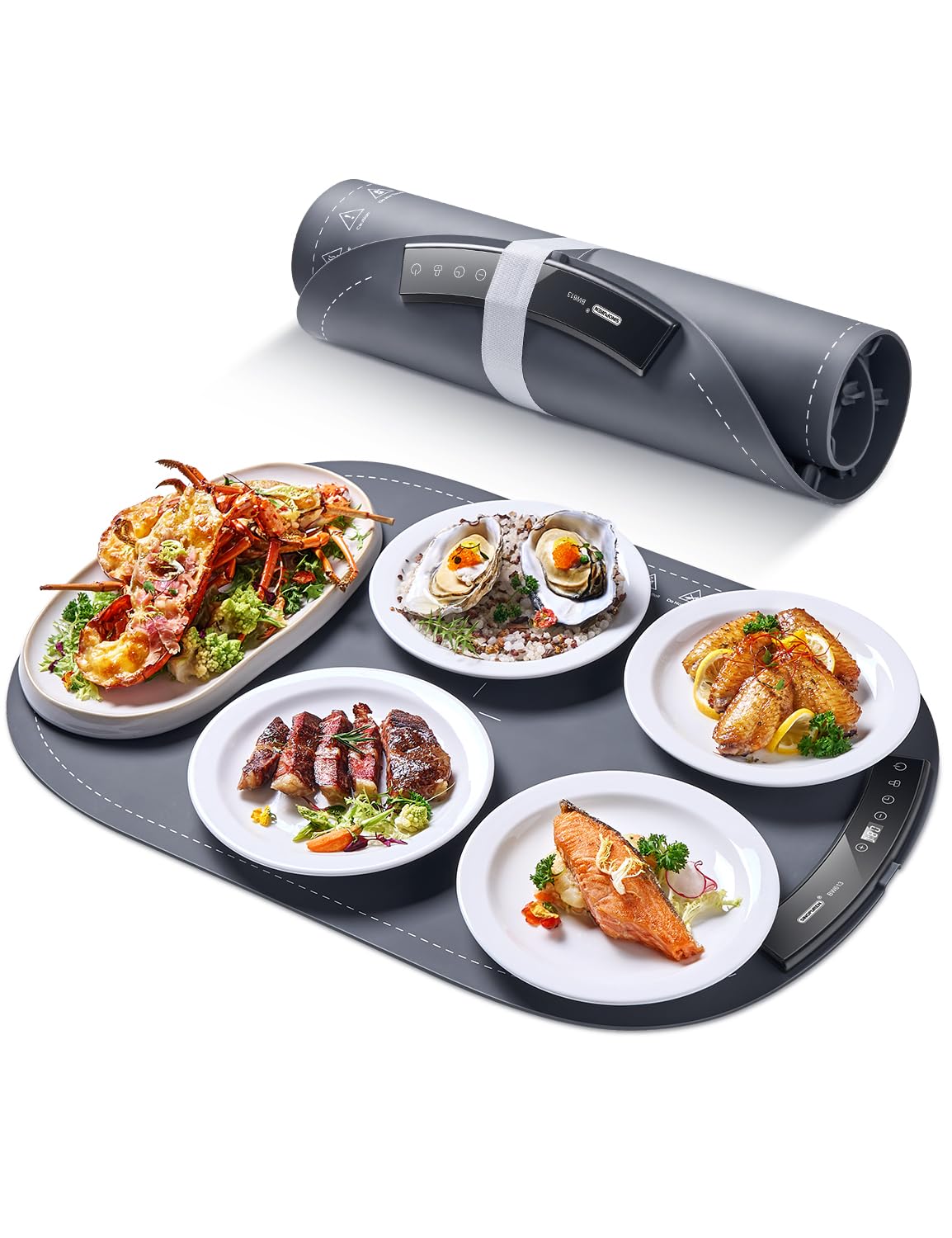 SINOPUREN Electric Food Warming Mat - Fast Heating Silicone Warming Tray, Portable & Roll-Up Design, Waterproof, Perfect for Parties, Buffets, Home & Travel (7 Temp Levels)