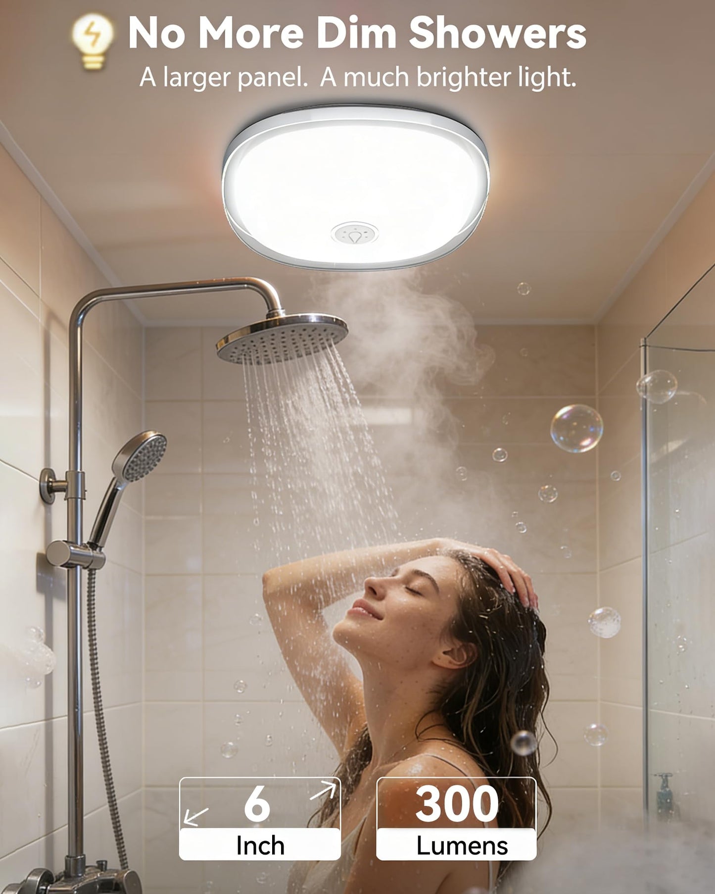 IP65 Waterproof Rechargeable Shower Light – 6″ 300LM Bright Shower Lamp, 16 Colors Mood Lighting with Touch & Remote Control, Magnetic Wireless Ceiling/Wall Light for Inside Shower, Bathroom, Bathtub
