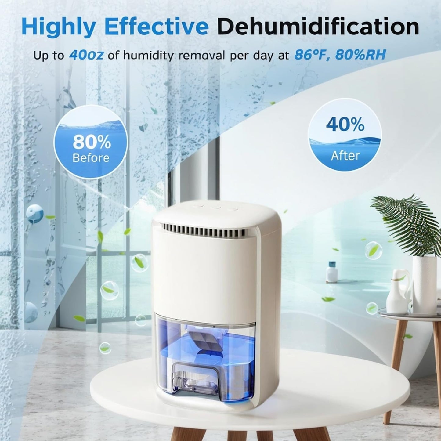 Dehumidifiers for Home, 34OZ Deshumidificateur Déshumidificateur Dehumidifiers for Bedroom Bathroom Small Dehumidifier Mini for RV Chambre Car, Auto Shut off, Ultra-Quiet with Sleep Mode (White)