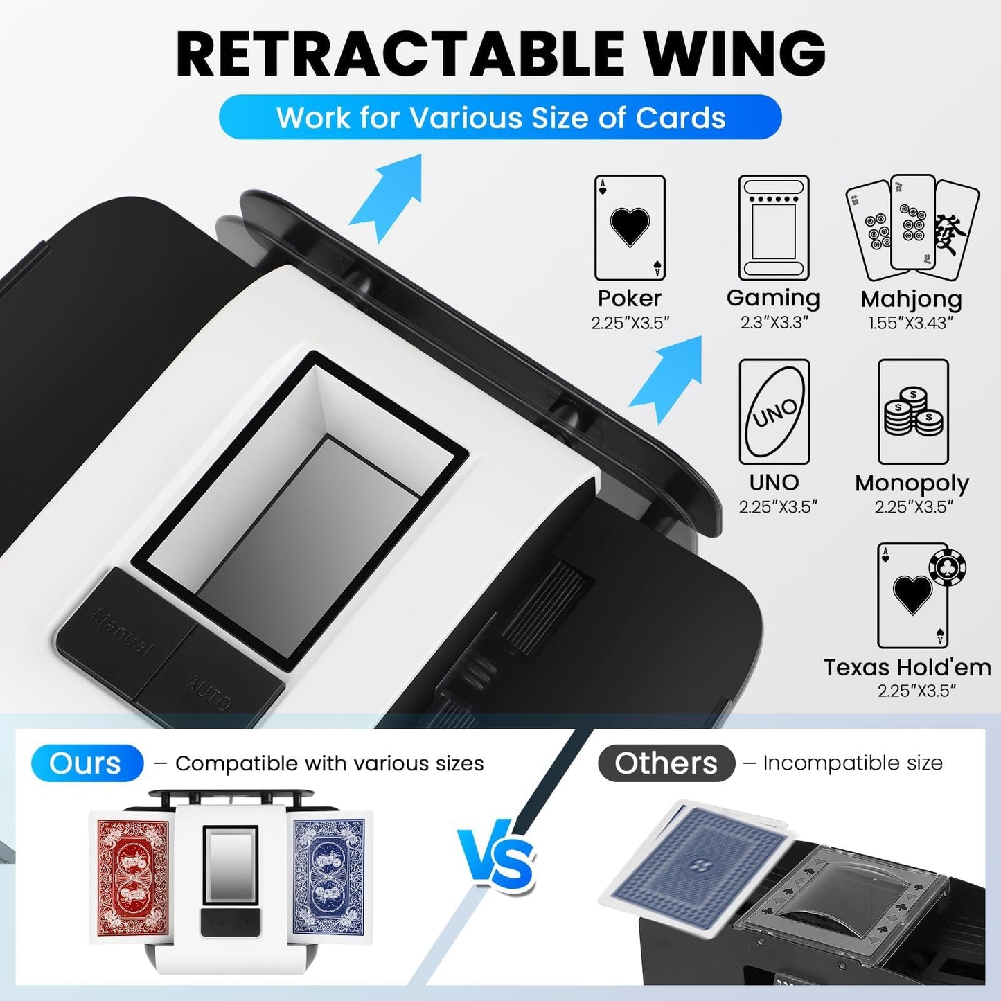 Automatic Card Shuffler for 1-2 Decks - Ultra-Quiet Rechargeable Shuffling Machine with 2-Second Shuffle, USB-C Charging & Universal Card Compatibility (Poker, UNO, Blackjack, Sleeved Cards