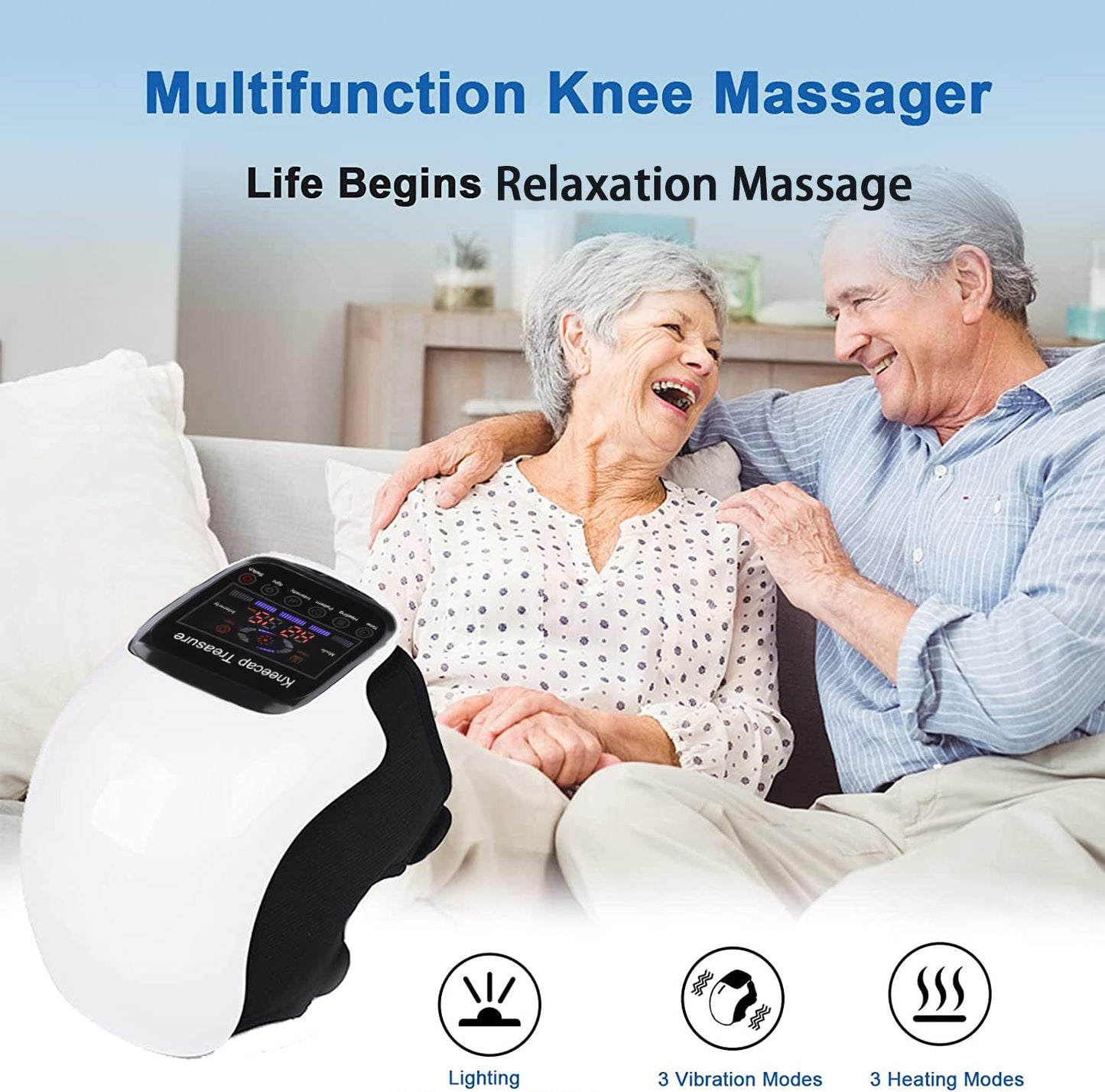ADKJOY DTOKO Cordless Knee Massager with Heat Vibration, Heated Knee Massager, Portable Rechargeable Electronic Knee Massage with Large Screen, Adjustable Temperature,Massager Gifts For Family-White