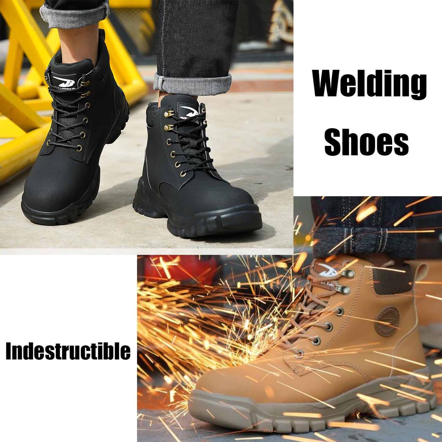 TimGross Waterproof Safety Shoes for Men Work Steel Toe Boots Non Slip Lightweight Comfortable Indestructible Construction Boots 679/Black/45
