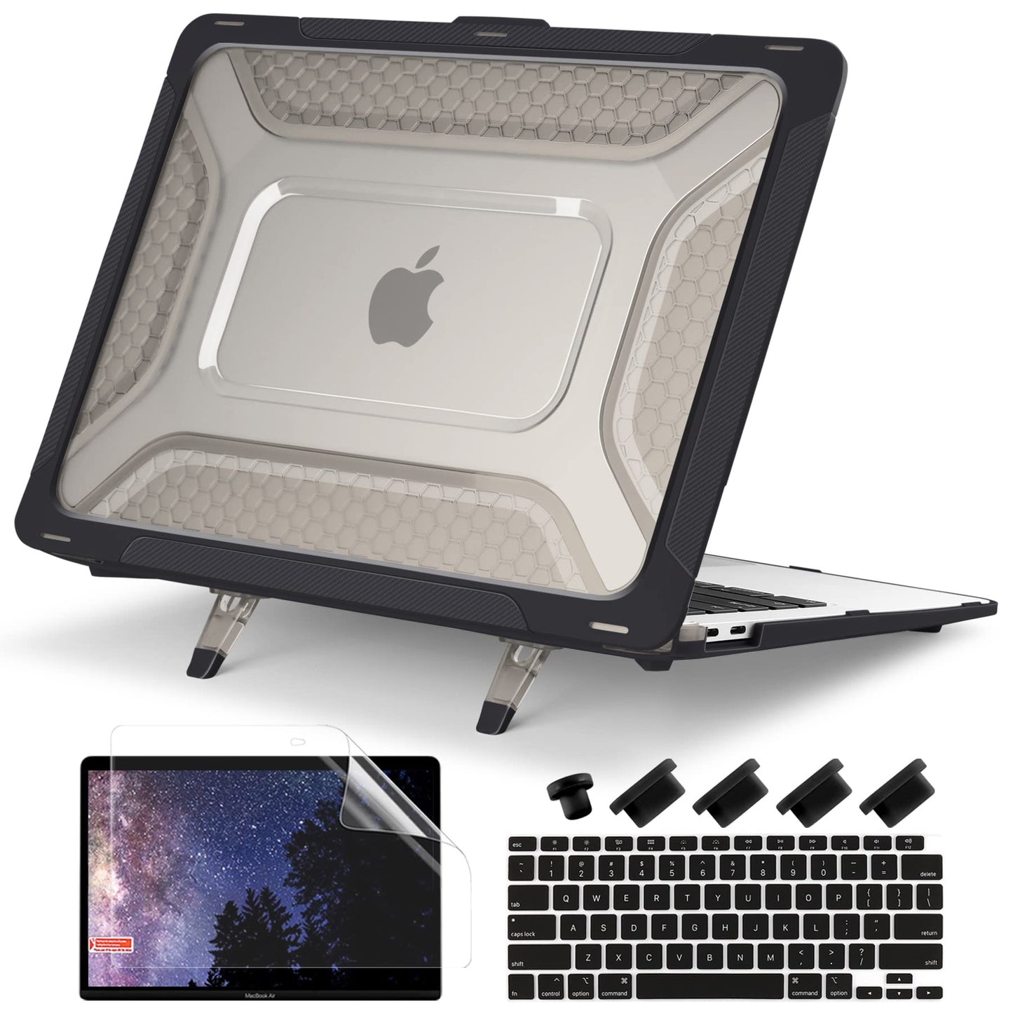 Batianda Extreme Duty Case for MacBook Air 13 inch 2020 2019 A2337 M1 A2179 A1932 Model - Anti-Slip Rubberized Stand (Holds 25lbs) & Honeycomb Exoskeleton - Max Cooling & Stability -Heavy Duty Black