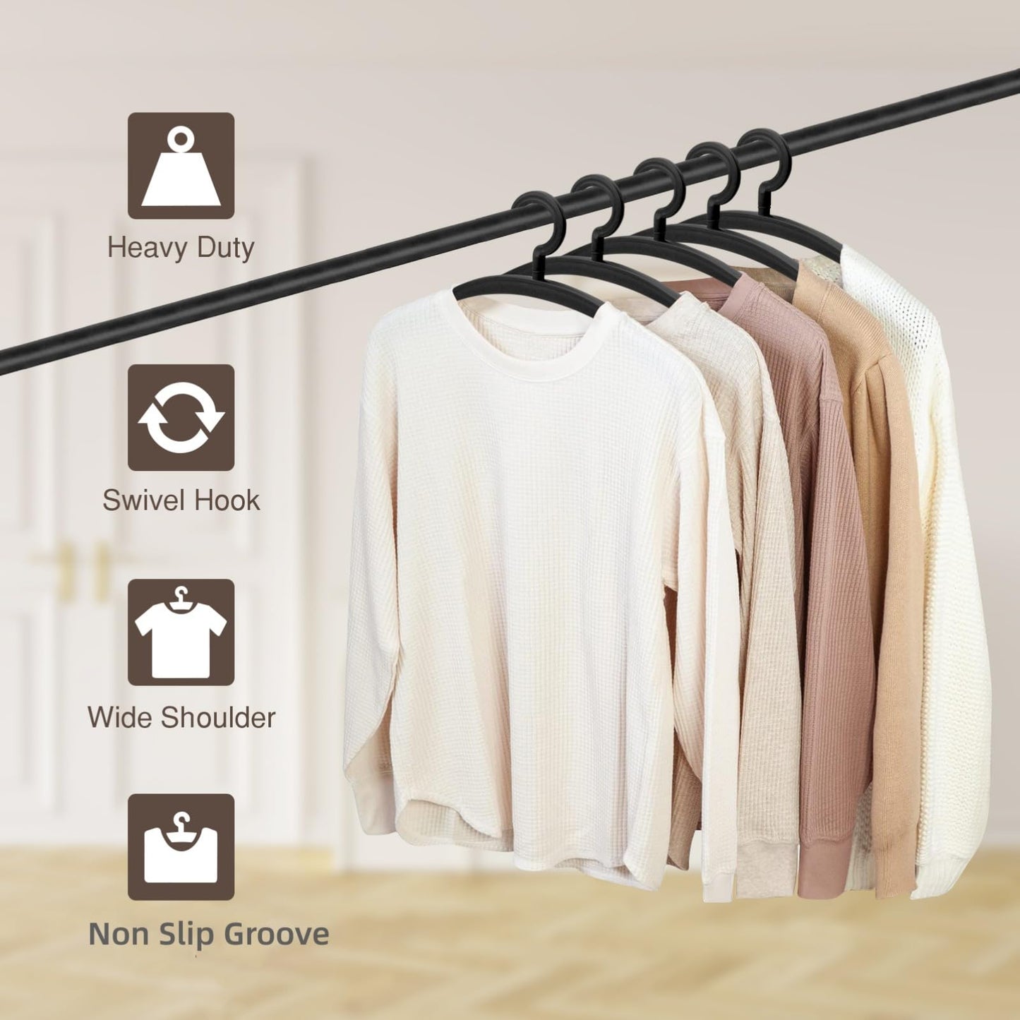10 Pack Heavy Duty Plastic Hangers 25lb Capacity Swivel Hook Clothes Hanger Wide Shoulder Jacket Hangers Thick Winter Coat Hanger (Black)