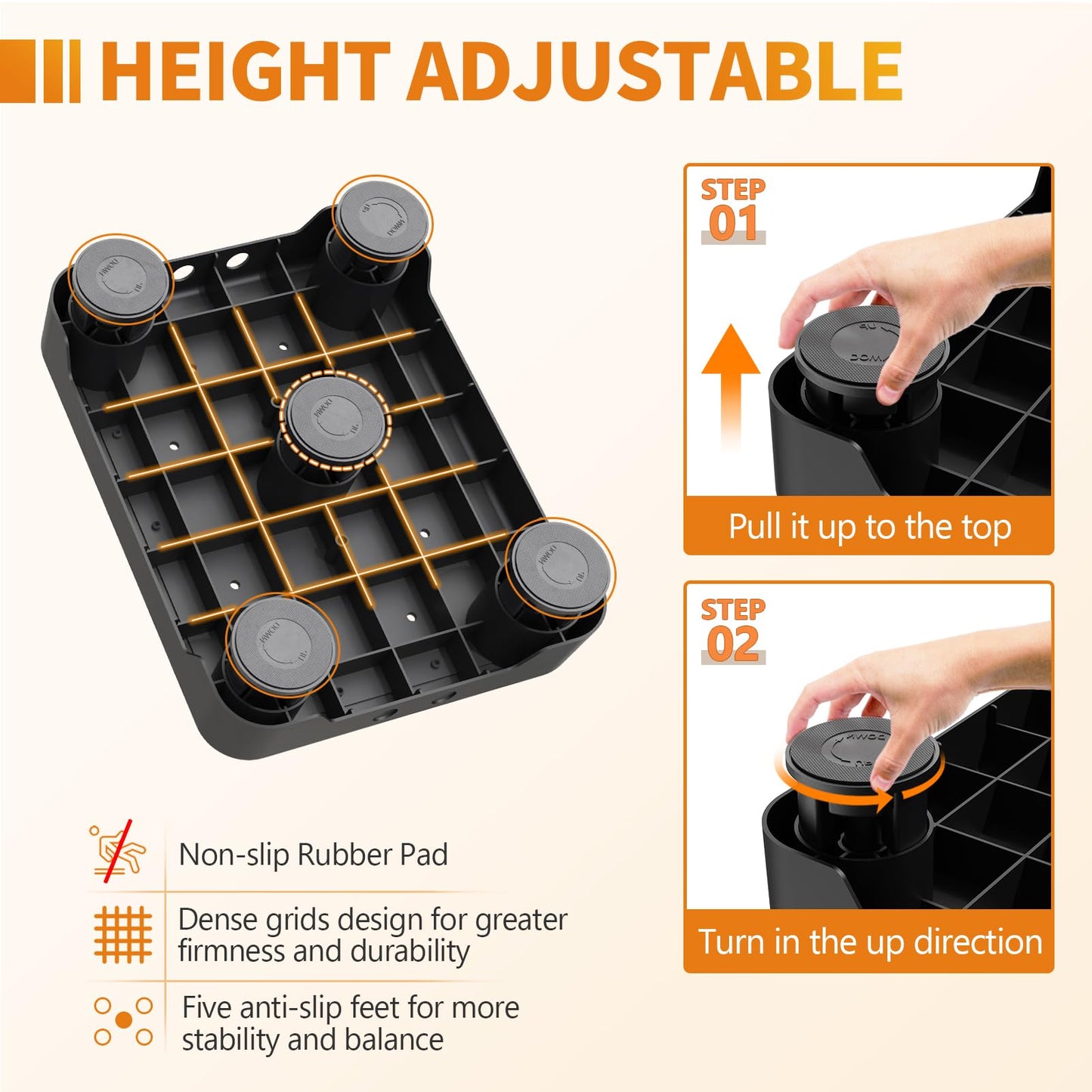 Ronlap One Step Stools for Adults, Portable Safety Step Platform for Seniors Small Plastic Bedside Mobility Wide Stepstools Elderly Assistance, Black-Black