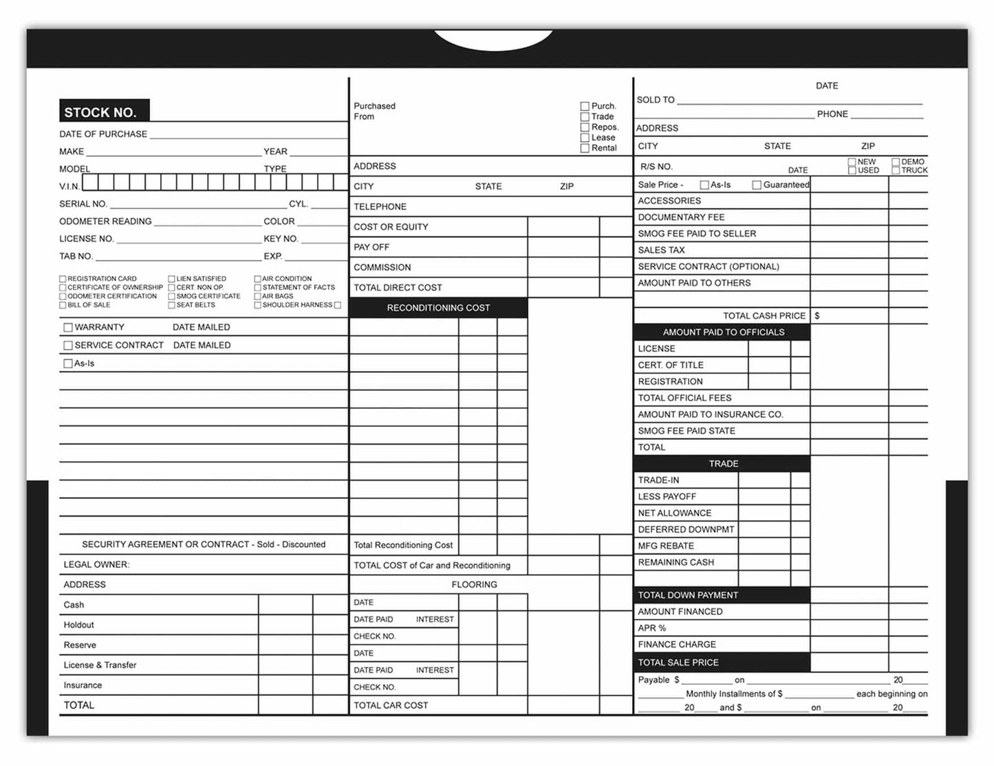 Printed Color Top Detailed Deal Jackets (100 per pack) - Vehicle Dealer Envelopes (Black)