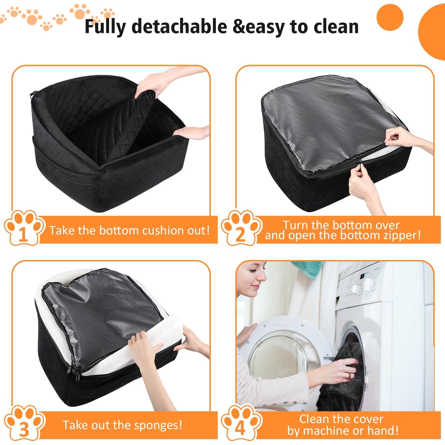 Dog Car Seat for Small Medium Dogs,Detachable Washable Dog Booster Seat Under 35lbs, Pet Car Seat Travel Bed with Storage Pockets and Dog Safety Belt (Black)