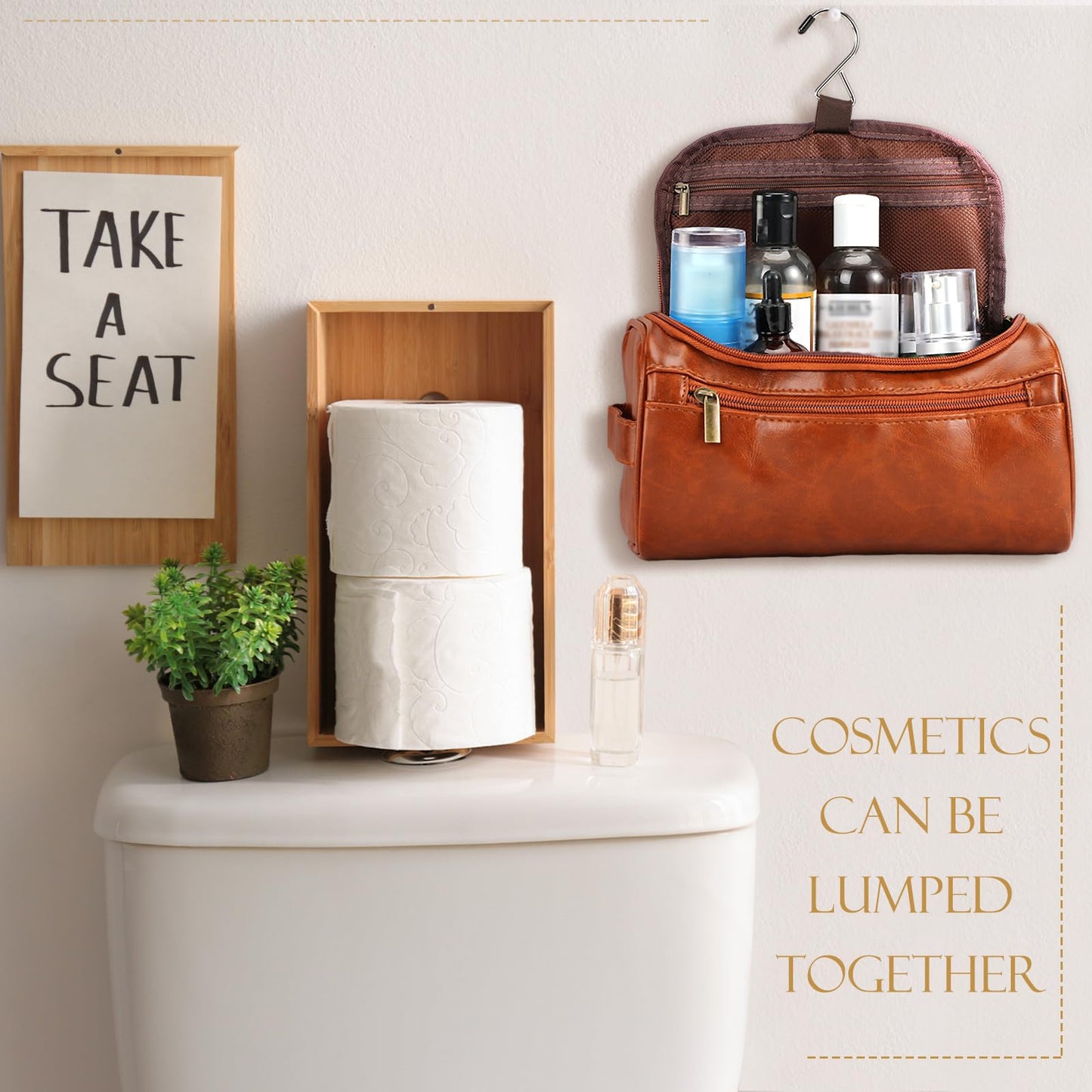 Aliceset 6 Pcs Groomsmen Gift Groomsmen Toiletry Bags Set of 6 Leather Toiletry Bag for Men with Hook Leather Wedding Proposal Bag with Side Handle Father Gift(Brown)