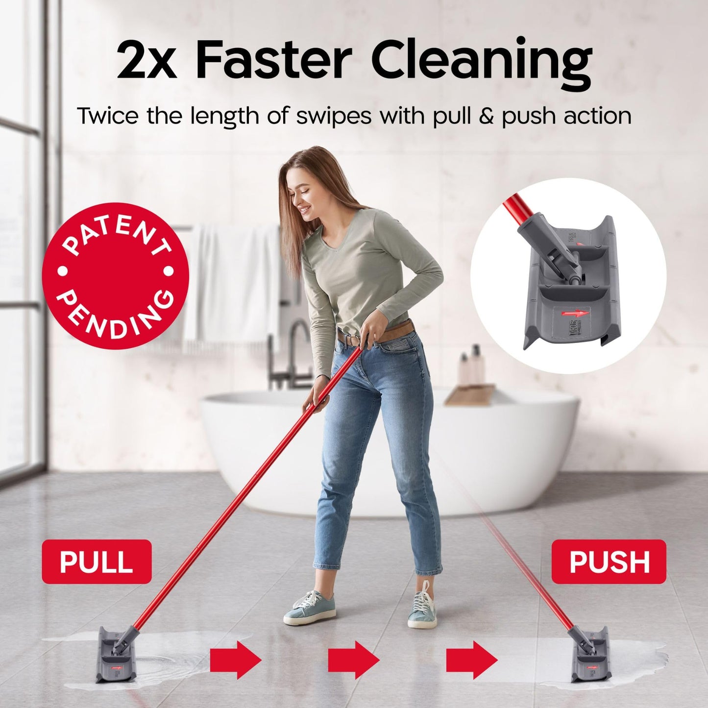 Tyroler Moppy Shmoppy 2-in-1 Mop & Floor Squeegee Heavy Duty 42cm | 100% Silicone Head | 4 Part 140cm Anti-Rust Long Handle Squeegee | Mops for Floors | Floor Mop