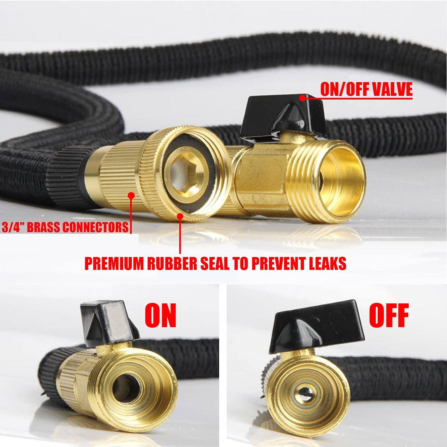 BINDAN Upgraded Best Expandable Garden Hoses, 25/50/75/100 FT No-Kink Flexible Water Hose, 3/4 Inch Solid Brass Fittings and Double Latex Core, Lightweight Easy Storage (50FT, Black)