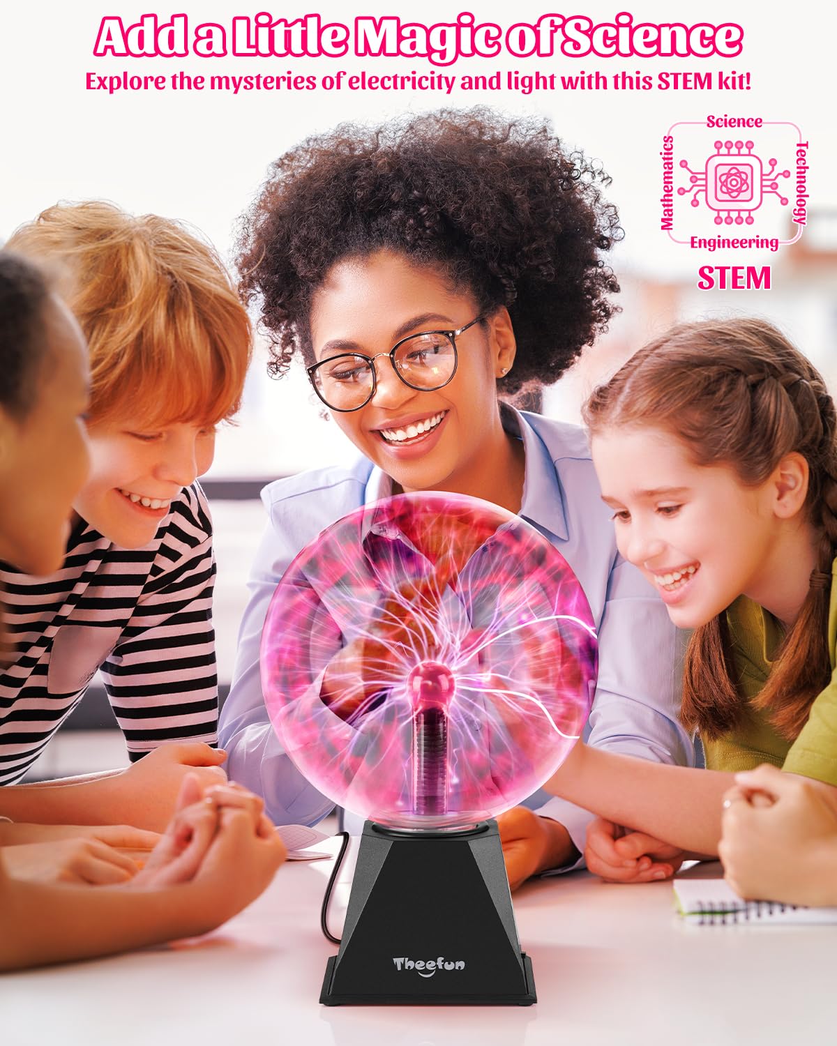 Theefun Plasma Ball: 8 Inch Plasma Globe Touch & Sound Sensitive Plasma Ball Lamp Electric Ball Lightning Novelty Gifts for Parties, Home, Prop, Decoration, Birthday