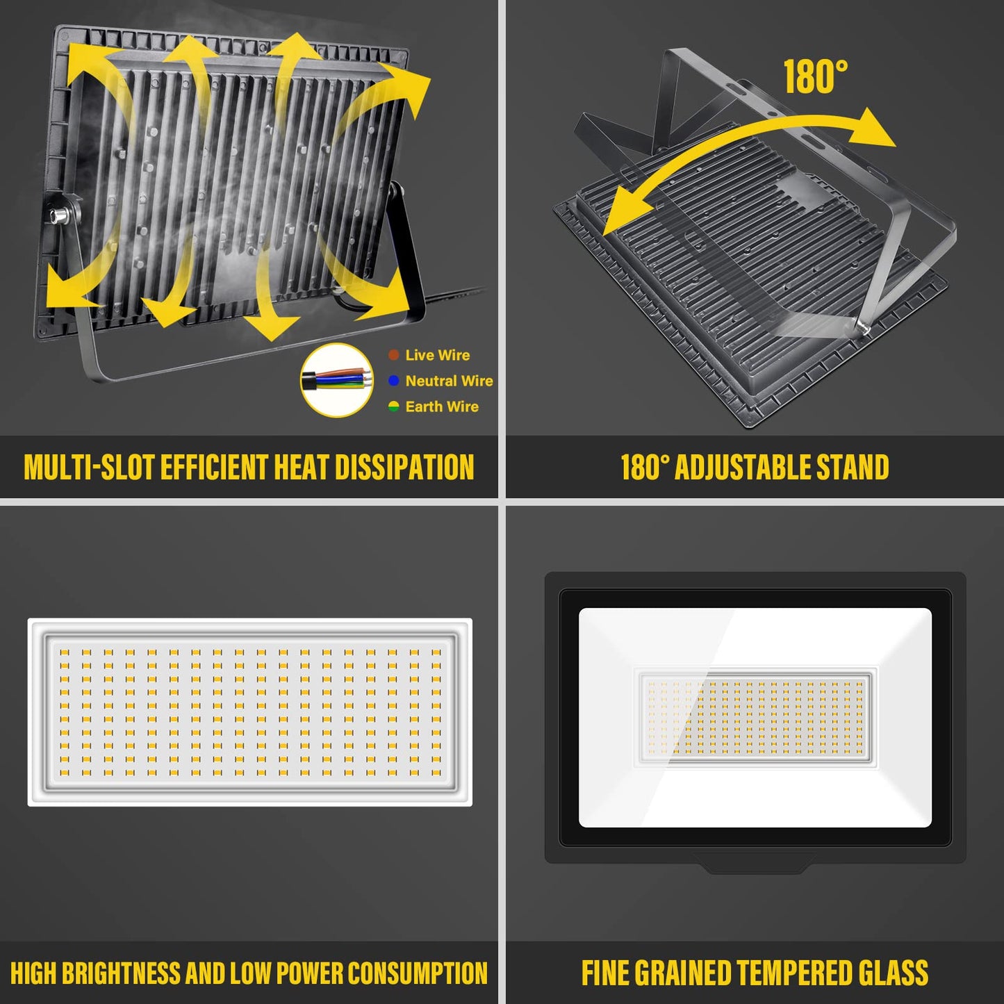 SKYWORLD 2 Pack LED Flood Lights Outdoor, 150W 15000LM LED Security Flood Light, 4000K Daylight Warm White IP66 Waterproof Lighting Outside for Garden Yard Garages Patio Billboard Playground Stadium