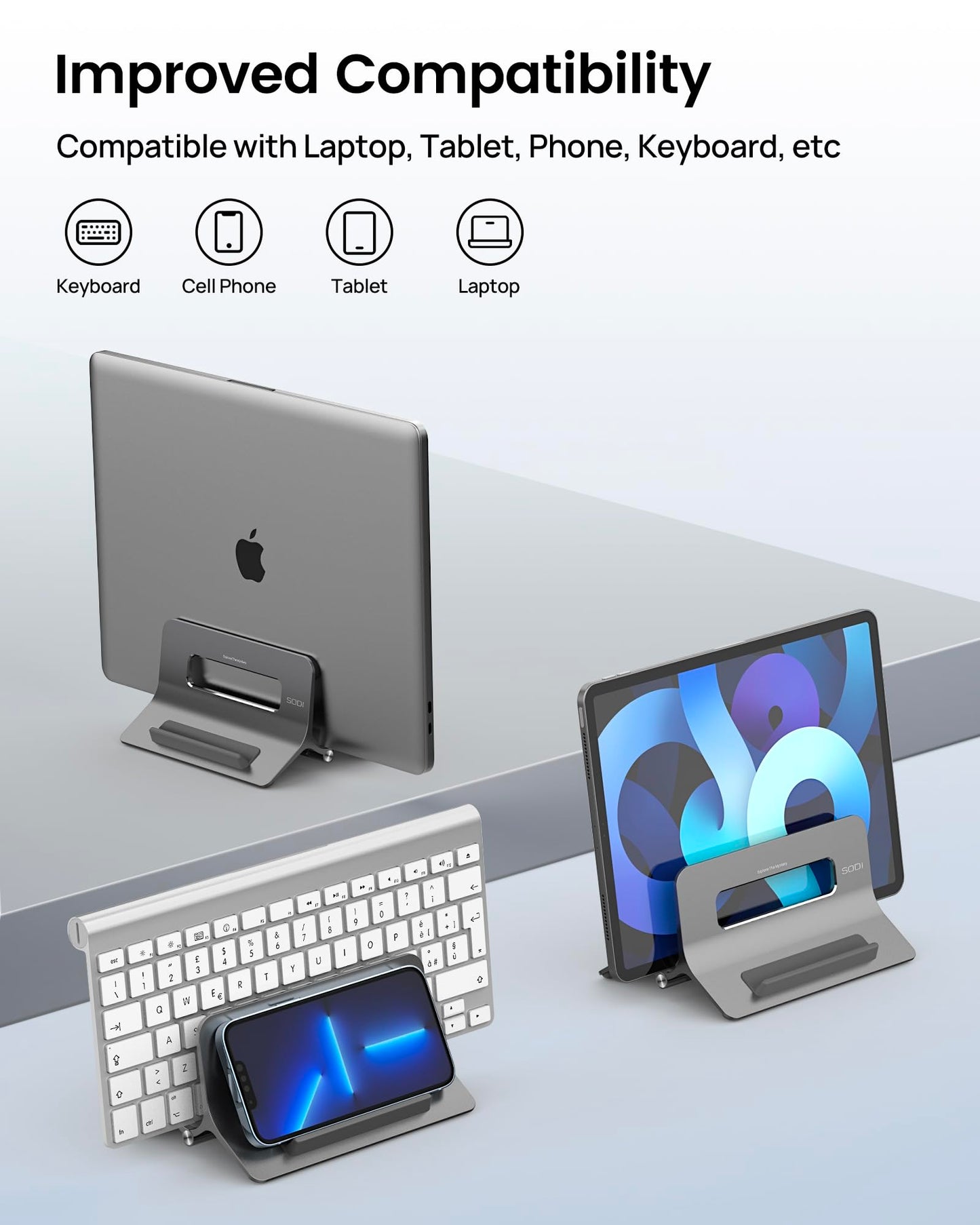 SODI Vertical Laptop Stand for Desk Storage, Portable Computer Stand Vertical MacBook Stand, Aluminum Laptop Holder Vertical Dock Stand Holder Compatible with MacBook Pro, MacBook Air, Space Grey