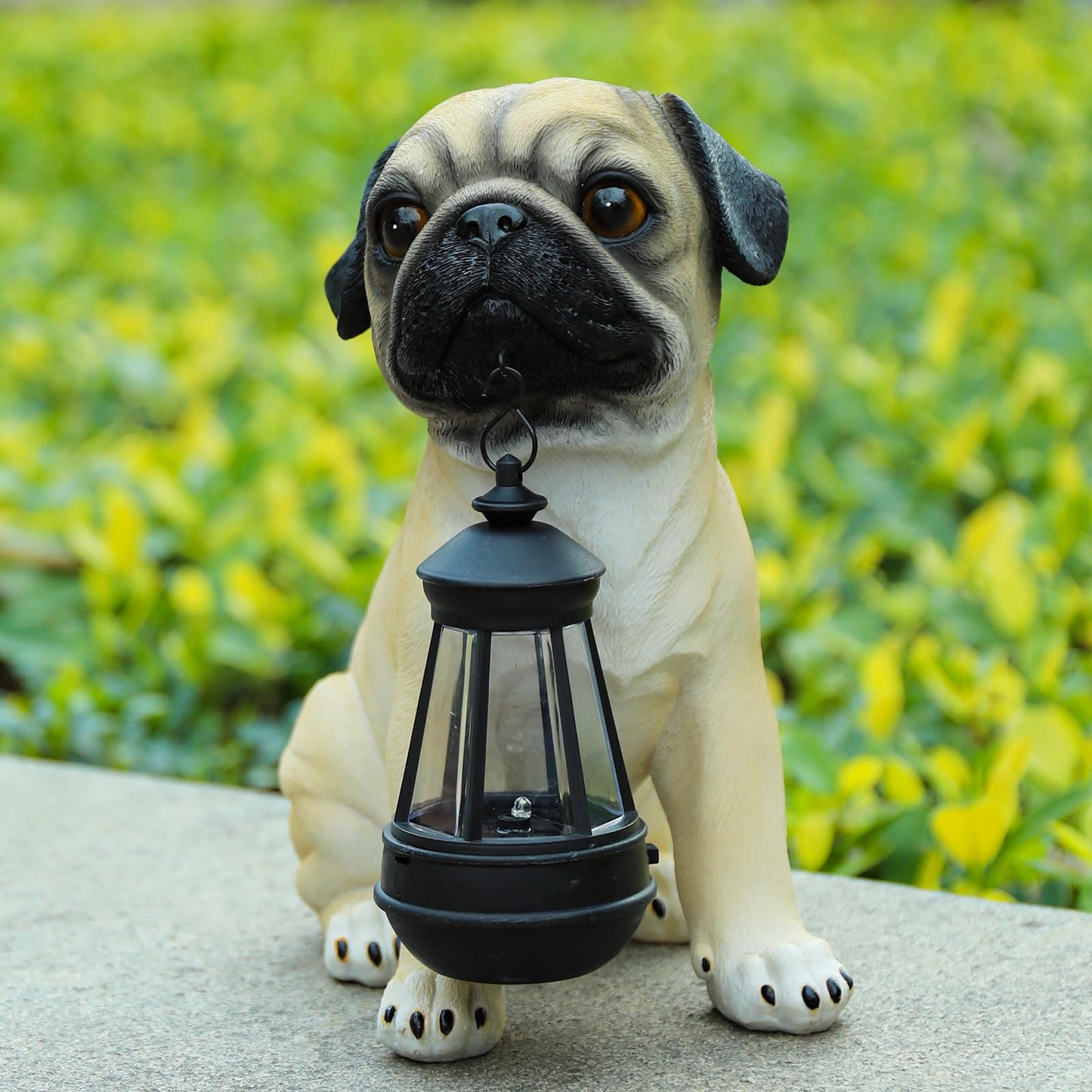 Garden Dog Statues Outdoor Decor, Solar Lights Outdoor Pug Figurines Solar Dog Ornaments for Patio, Lawn, Yard Art Decoration, Valentines Day Gifts, Housewarming Garden Gift