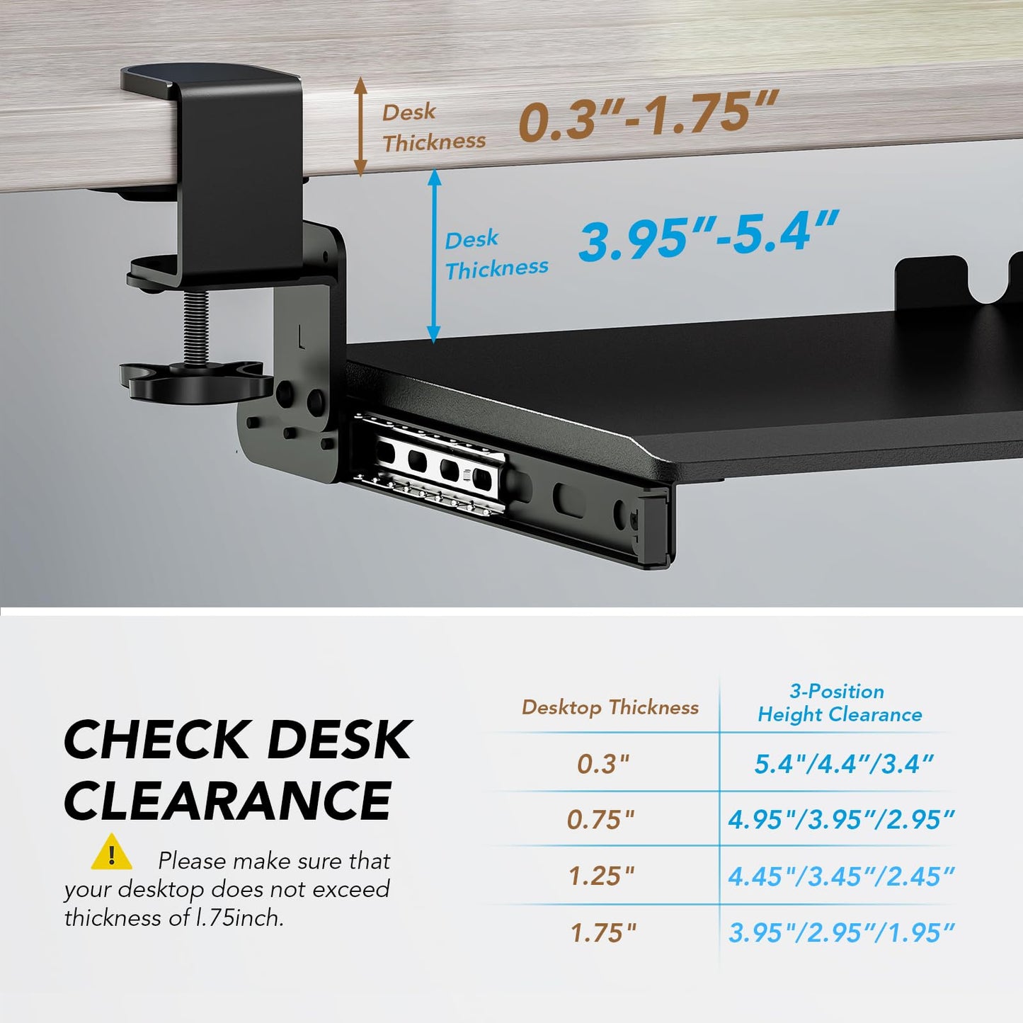 Keyboard Tray Under Desk Pull Out with Extra Sturdy C Clamp Mount System, 27 (33 Including Clamps) x 11 Inch Slide-Out Platform Computer Drawer for Typing