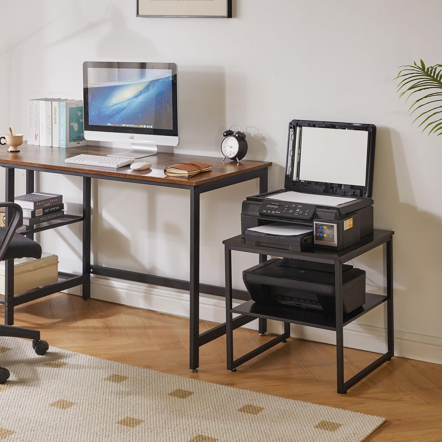 Aibiju Small Table Stand with Adjustable Storage Shelf 20 inch, Square Tea Table, Dorm Fridge Stand, Large Printer Stand Table for Office Black YD-TM153B