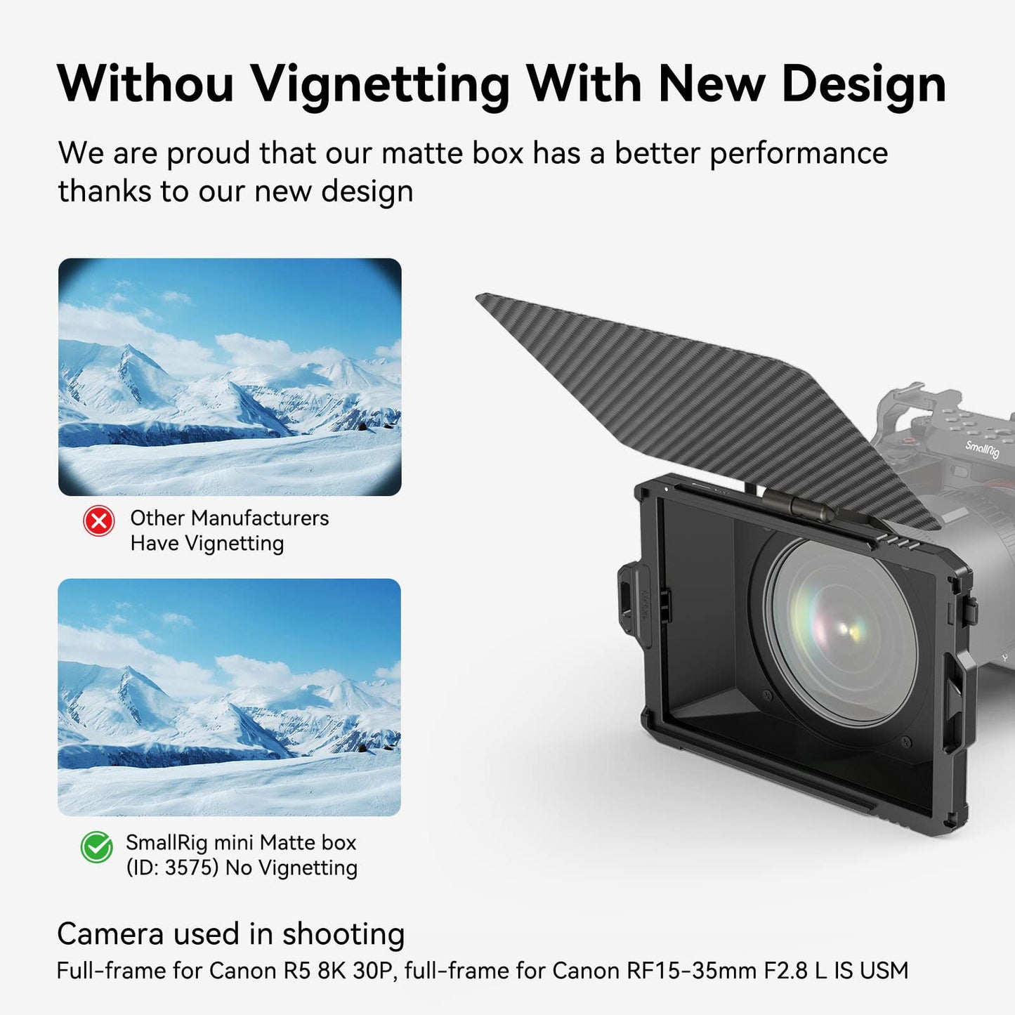 SmallRig Mini Matte Box Lite with Top Flag for DSLRs and Mirrorless Cameras, Compatible with 67mm/72mm/77mm/82mm/95mm Lenses, Comes with Filter Tray - 3575