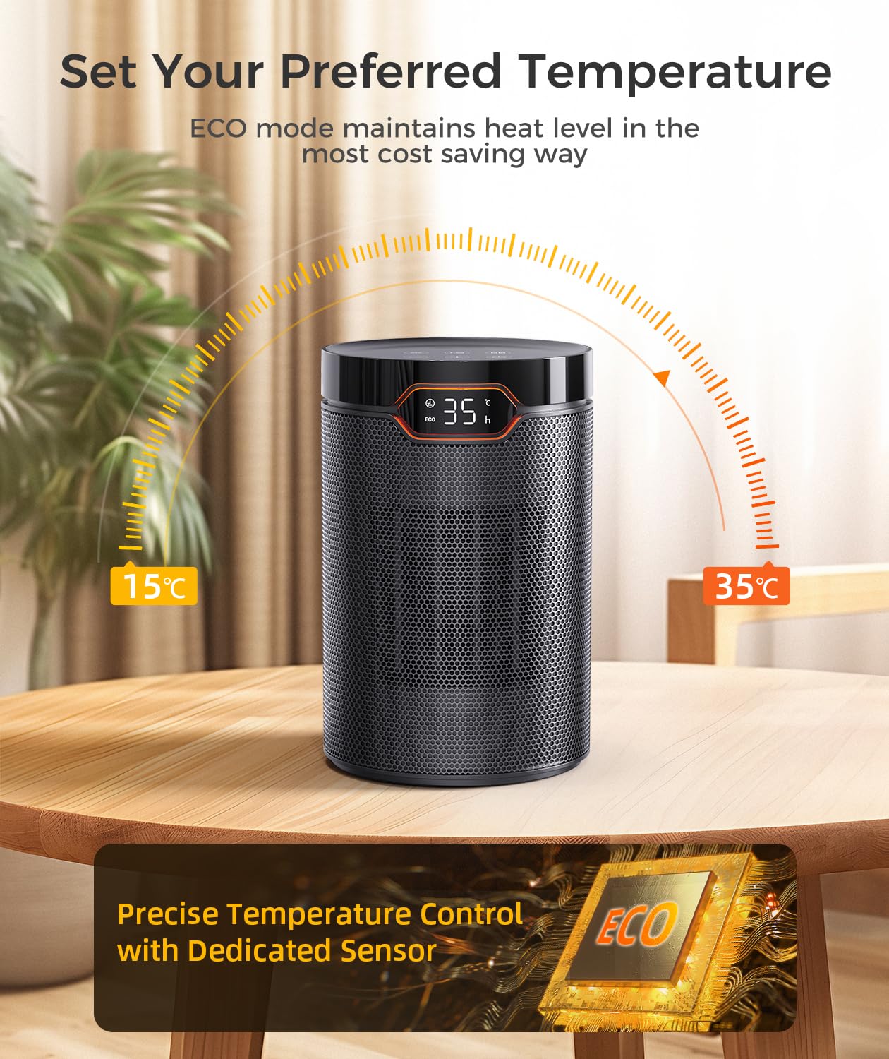 BREEZOME Space Heaters for Indoor Use, 1500W PTC Electric Heater for Bedroom, Portable Heater with Thermostat, 3 Modes & 24H Timer, Quiet Ceramic Desk Heater, Safety Room Heater for Home Office