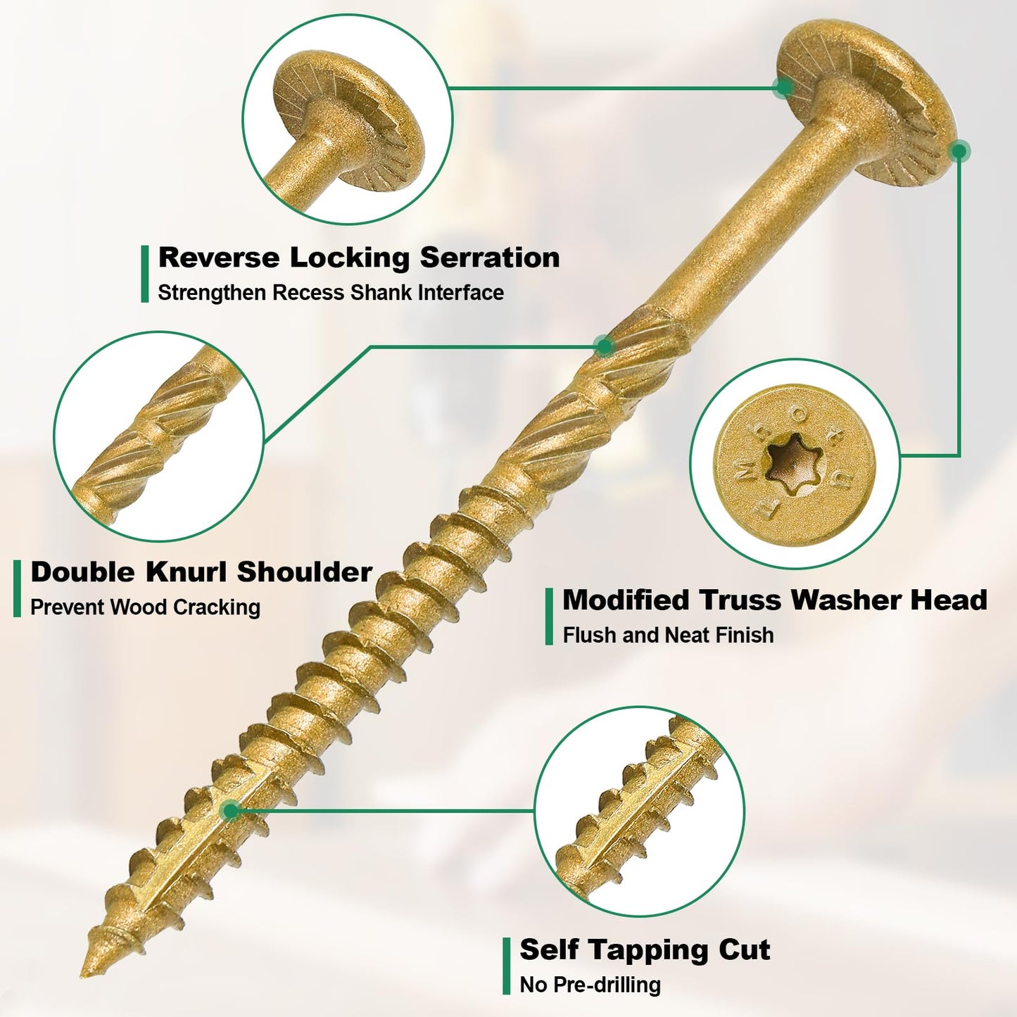 FMhotu 4-1/2 Inch Heavy-Duty Outdoor Deck Screws, 50Pcs Star Drive Decking Wood Screws, Rust Resistant Timber Screws for Timber/Log/Landscaping Wood (#14 x 4-1/2" Tan)