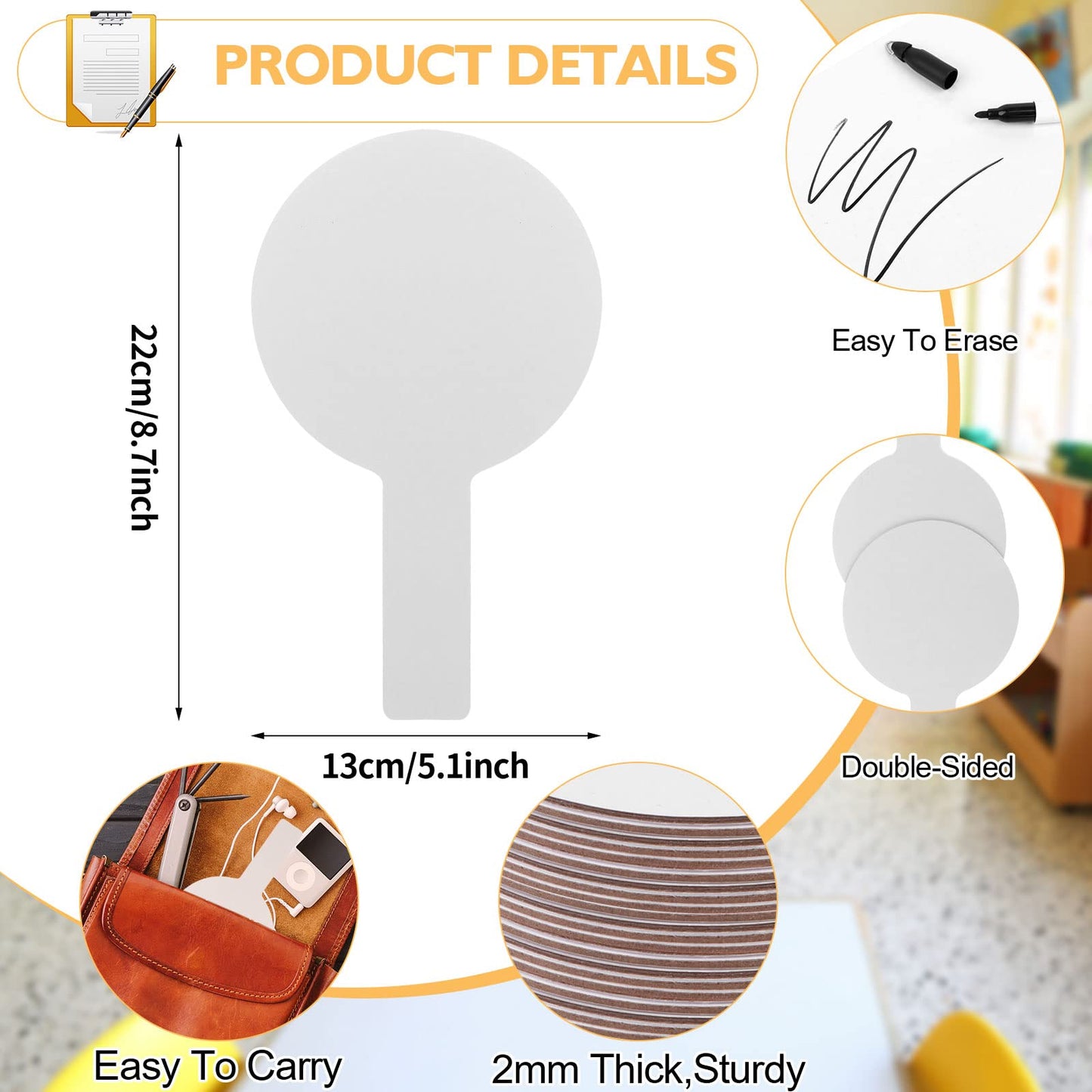100 Pieces Dry Erase Answer Paddles Handheld Double Sided Paddles Mini White Boards Small White Board Dry Erase Signs Auction Paddles for Learners Teacher Home Group Activities Voting Sessions