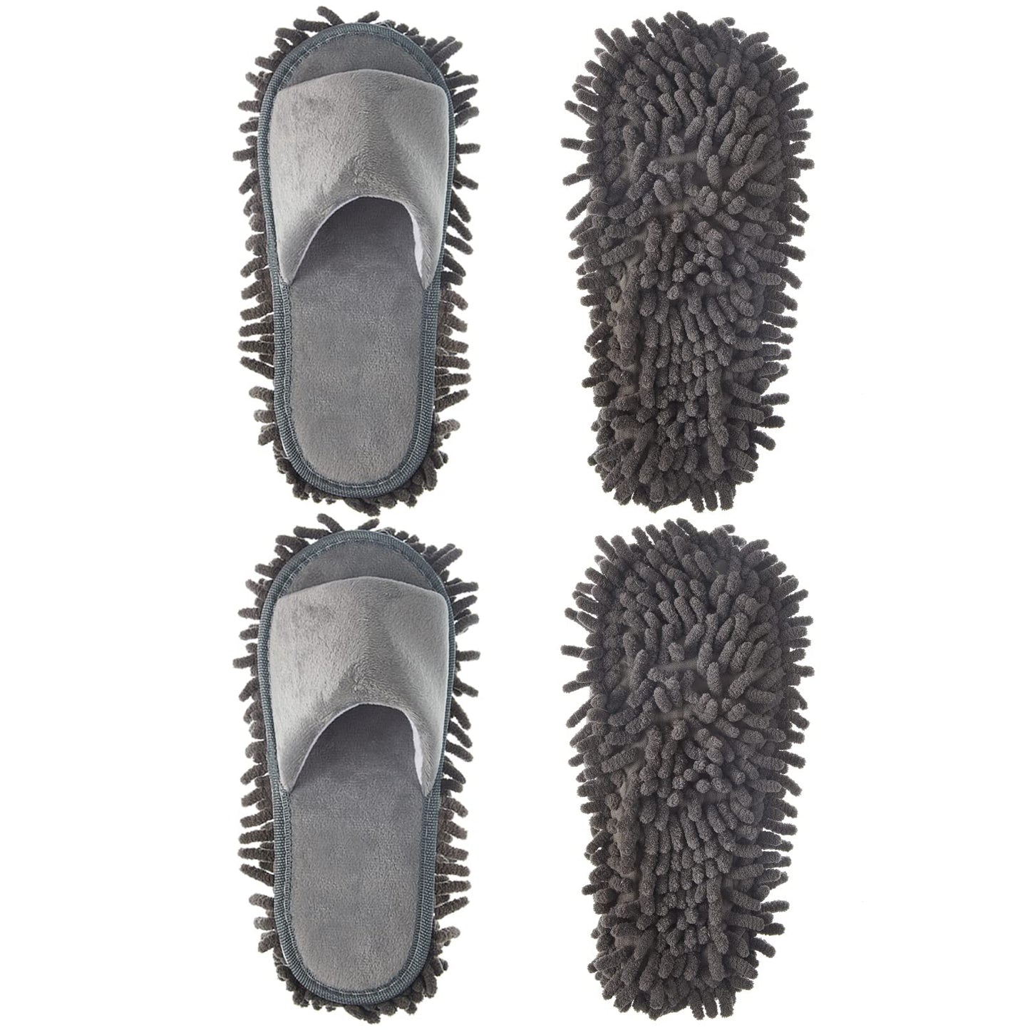 Jecery 2 Pairs Microfiber Cleaning Mop Slippers for Floor Cleaning House Mop Shoes Men and Women Washable Unisex Dusting Slippers Dirt Tool Supplies(Large,Gray)