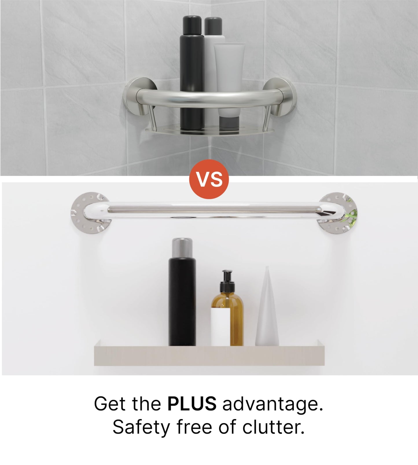 HEALTHCRAFT Plus 2-in-1 Corner Shelf and Grab Bar (9.5 Inch) | ADA Compliant Bathroom Safety Grab Bar for Seniors, Wall-Mounted, Supports Up to 500 lbs, Matte Black