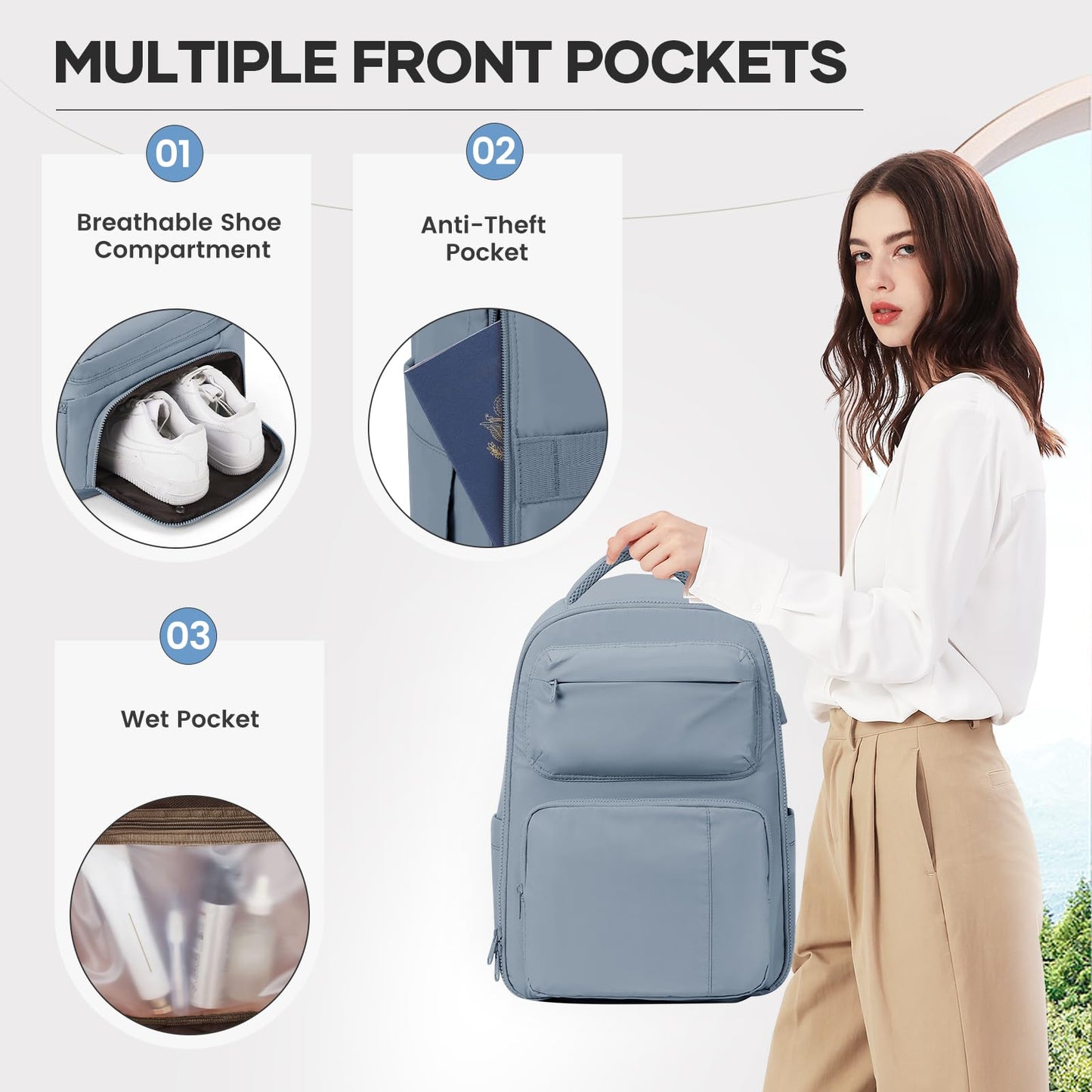 UPPACK Vacuum Backpack Travel with Pump Carry on Backpack Flight Approved Personal Item Travel Bag Airplane Compression Backpack for Travel with Vacuum System Blue