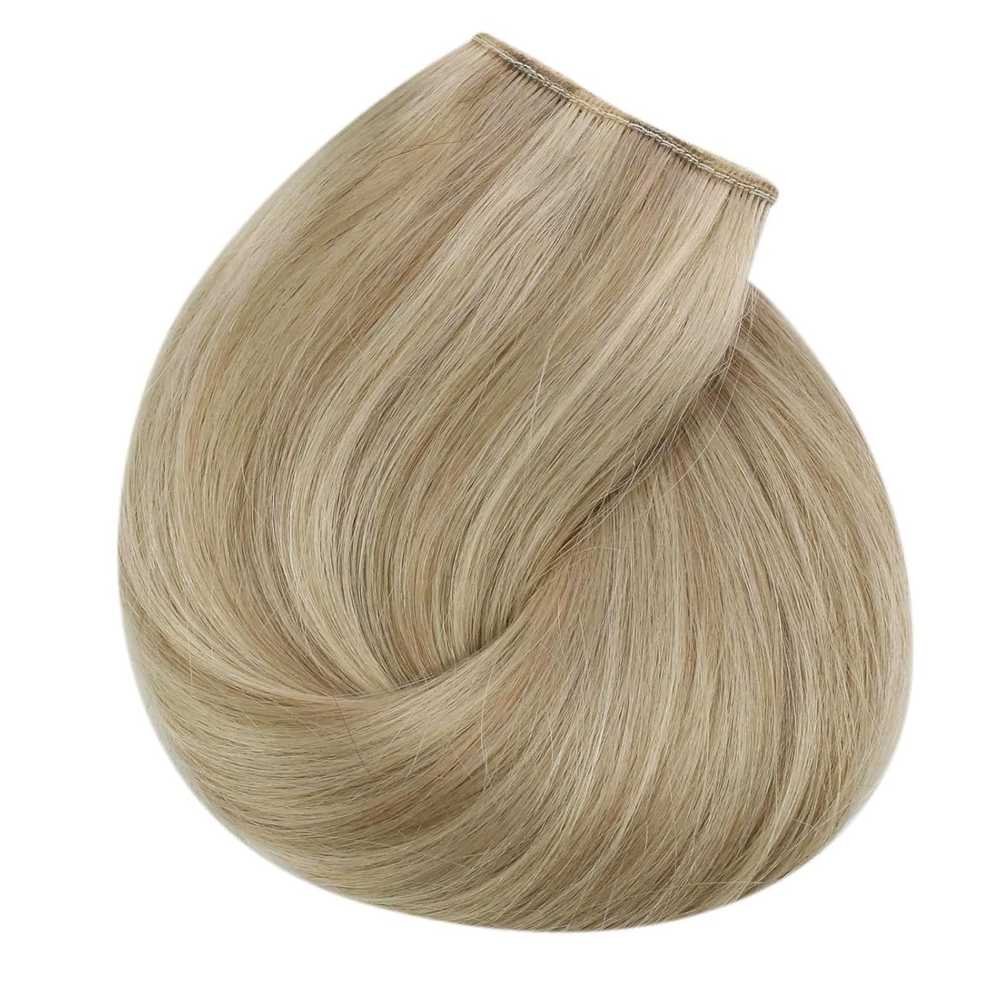 Sunny Hair Wire Hair Extensions Human Hair Invisible Hair Extensions for Women Straight Secret Hidden One Piece Extensions With Adjustable Line Dark Ash Blonde Highlights Golden Blonde 12inch