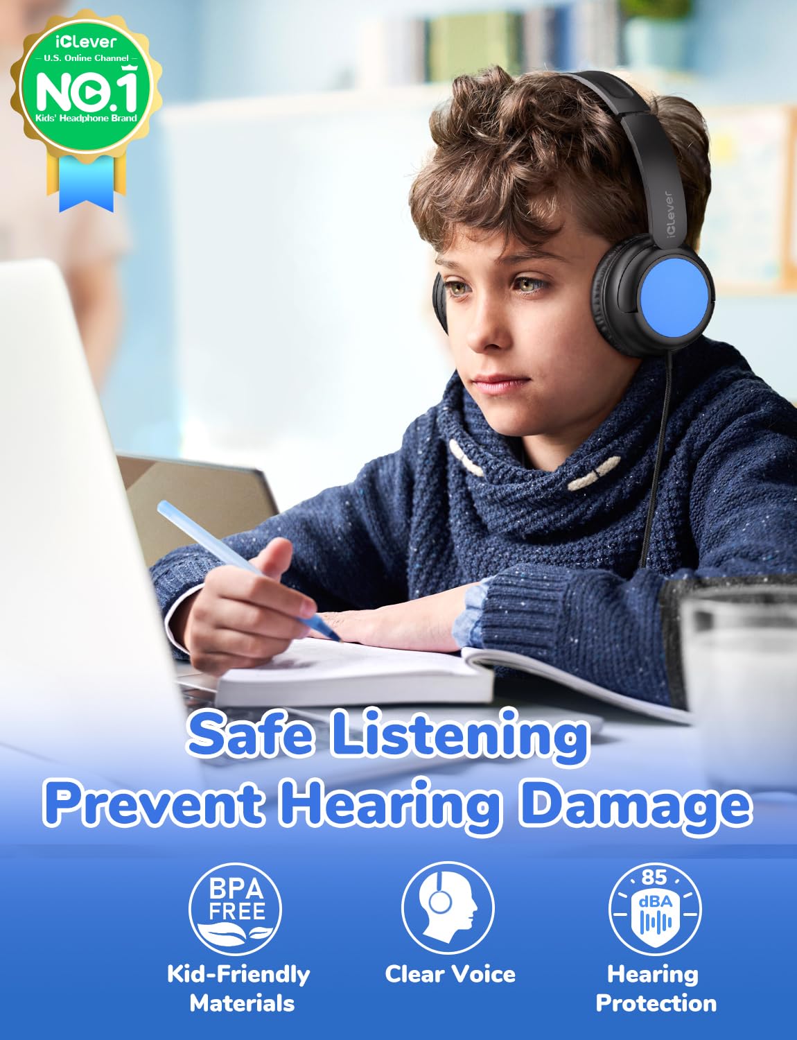 iClever Kids Wired Headphones for School Students K-12 & Teachers, Durable PP Material, Tangle Free, Kids Headphones with Cord Multiple Folding Options Suitable for School/Home/Travel, Bulk 5Pack