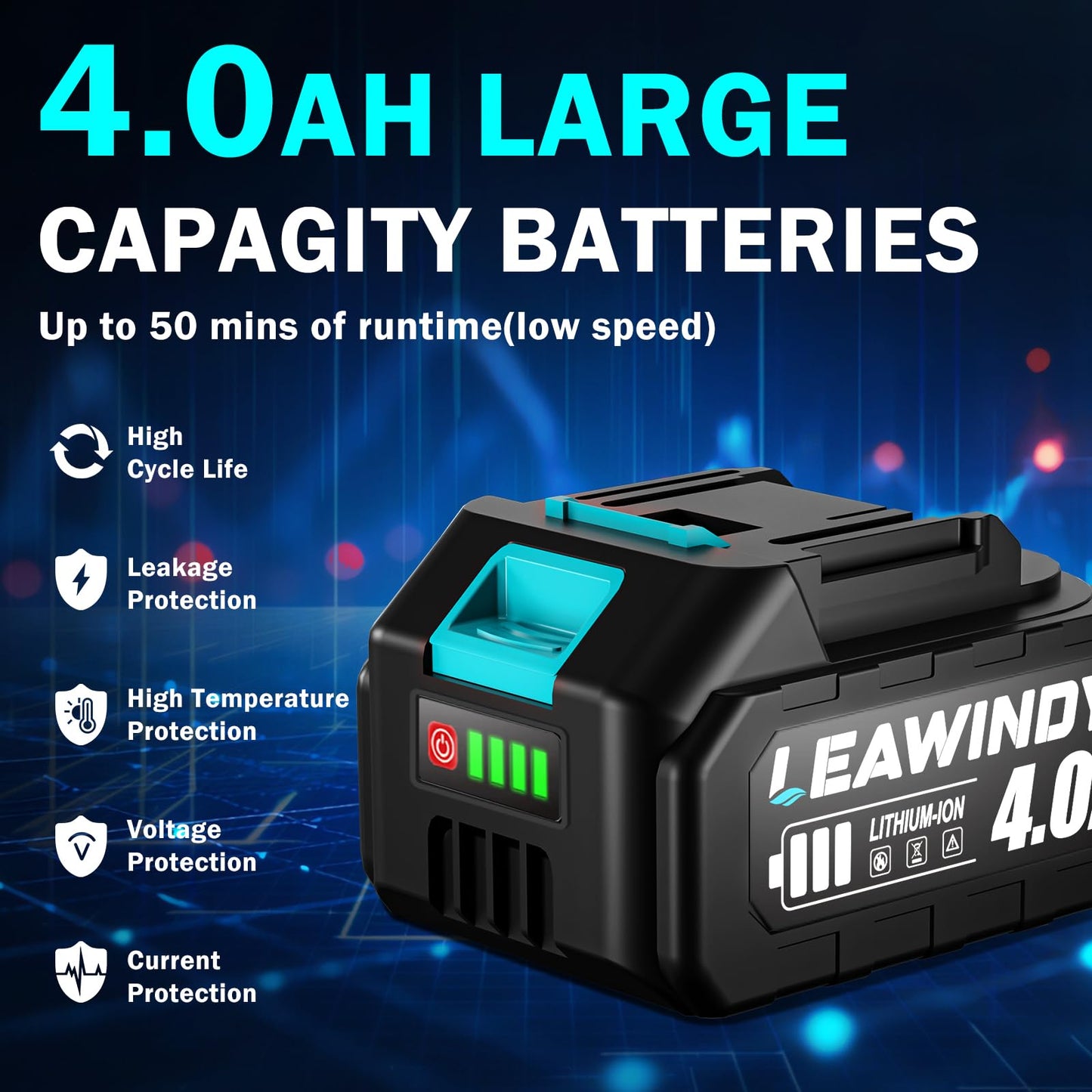 Cordless Leaf Blower with 6 Speed Mode, 800000RPM Handheld Leaf Blower, Lightweight Mini Turbo Jet Blower with 1 X 4.0Ah Batteries and Charger, Rechargeable Leaf Blowers for Lawn Care, Patio, Car