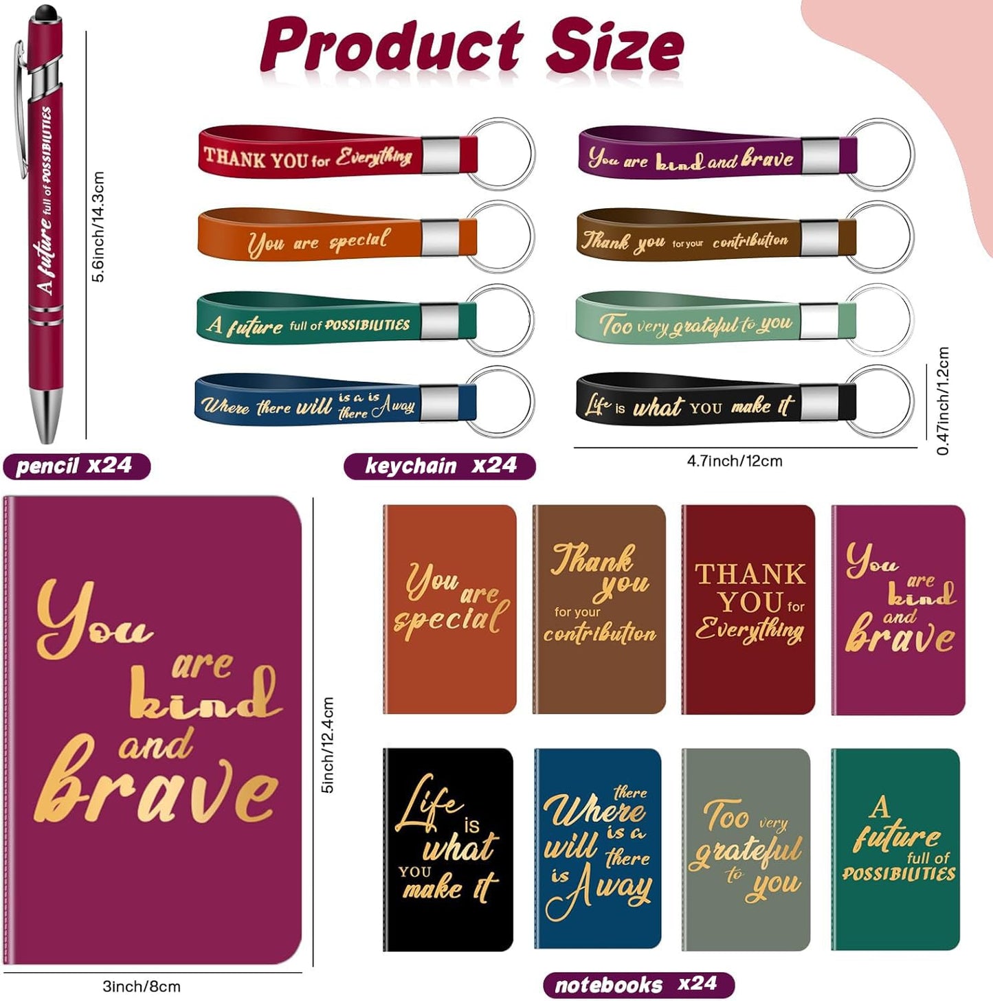 72 Pcs Thank You Gifts Teacher Gifts Employee Appreciation Gifts, Gifts Motivational Notepads Inspirational Ballpoint Pens Keychains for Teacher Student Coworkers Staff Volunteer Gifts