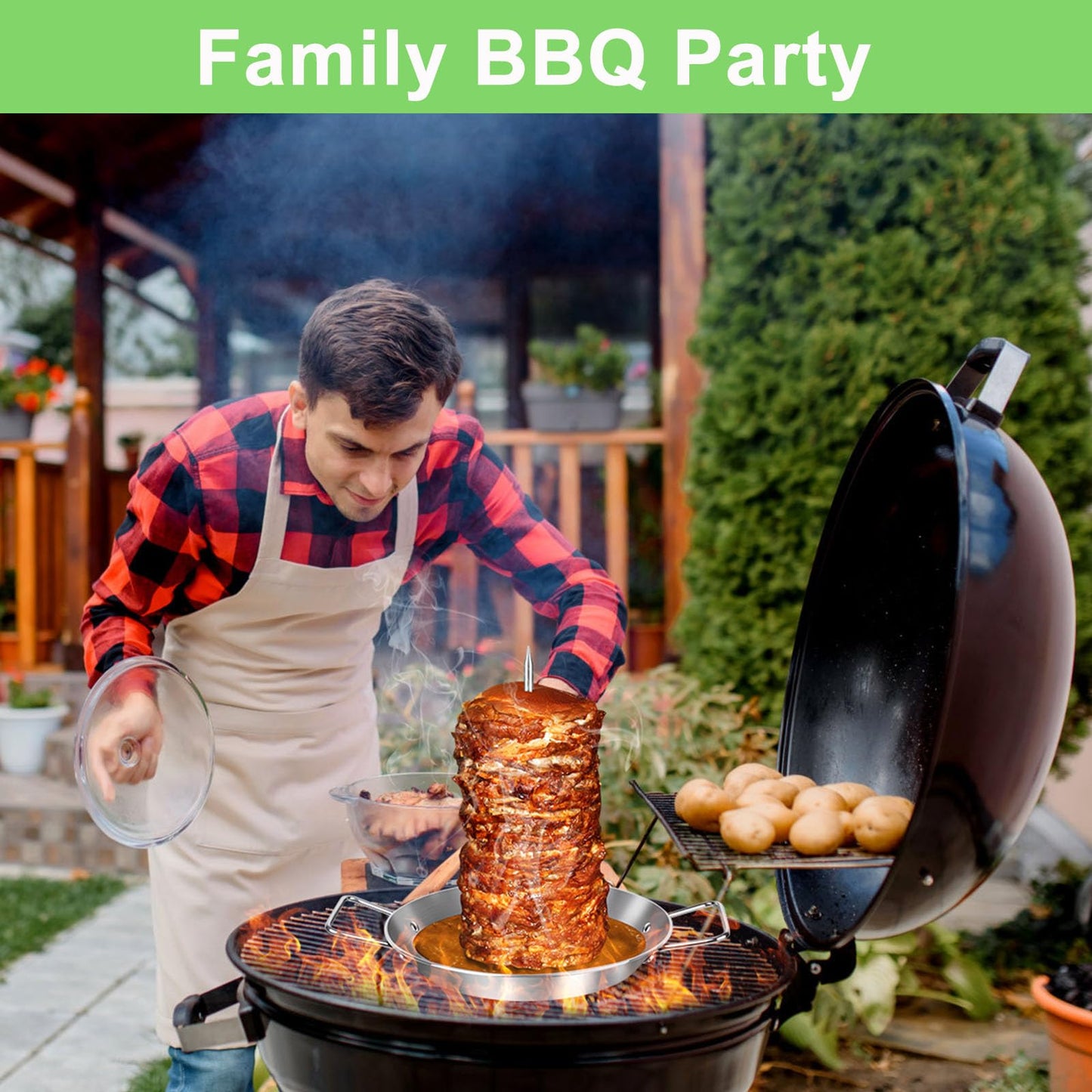 Al Pastor Skewer for Grill, Brazilian Vertical Spit Stand 13 Inch with 5 Removable Spikes (6",8",10",12",14"), for Tacos El Pastor, Shawarma Kebabs Smoker Oven BBQ Dishes