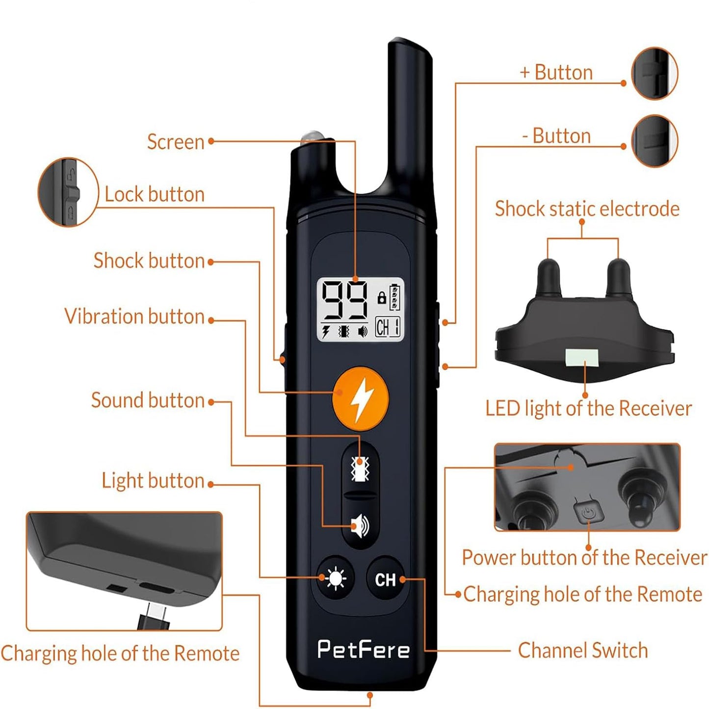 BEFYUS Anti Dog Bark Collar with Remote - Smart Waterproof Dog Training Shock Collar for 8-120 lbs Small Medium Large Dogs with Adjustable Safe Shock Modes,Beep and Vibration