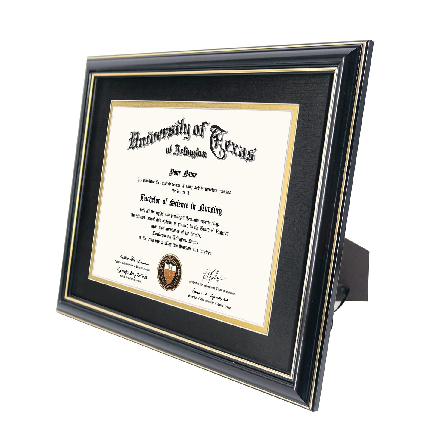 GraduationMall 8.5x11 Diploma Frame with Black over Gold Mat or Display 11x14 Certificate without Mat,Solid Wood & UV Protection Acrylic,Glossy Black Finish with Gold Trim