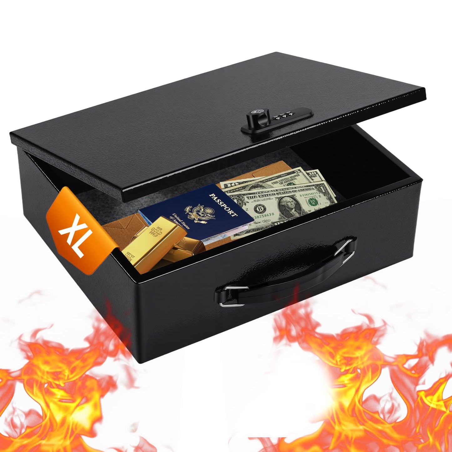 Fireproof Safe Lock Box Metal, Fire Proof Safe for Home Documents, Portable Security Box with Dual Combination and Key Lock for Personal Items,Passport, Money, X Large 13.2" x 11" x 4.13