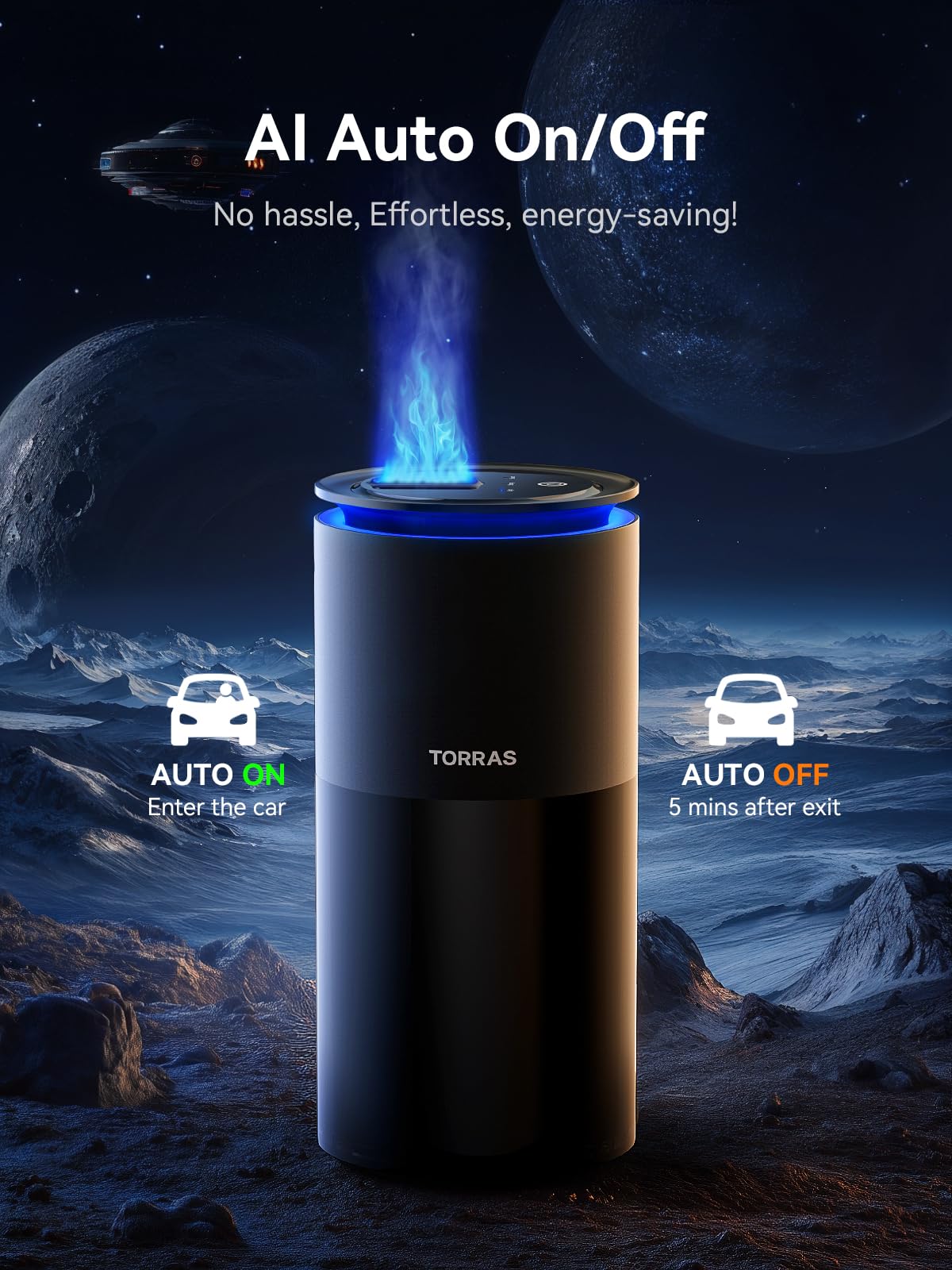 TORRAS Smart Car Air Freshener, Ultrasonic Mist, Blue Light Enhanced Fountain Nozzle, Automatic On/Off, Adjustable Fragrance, Ambient Light, Premium Cologne Scent, CF12 Car Diffuser