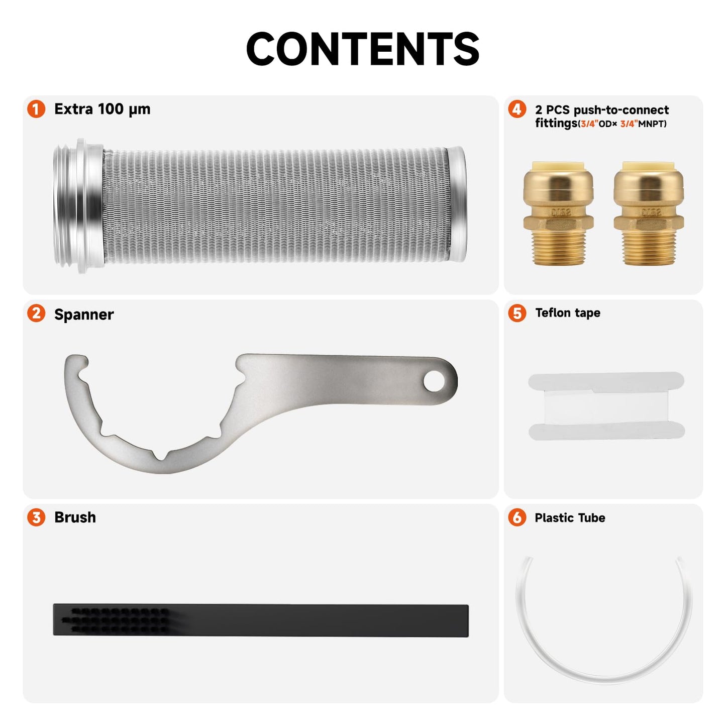 Roastove 360° Mountable Spin Down Sediment Water Filter, Pre-Filter for Whole House, Contains Two 3/4" Push-to-Connect Fittings, Rated at 50 Micron,with an Extra 100 Micron Filter Element