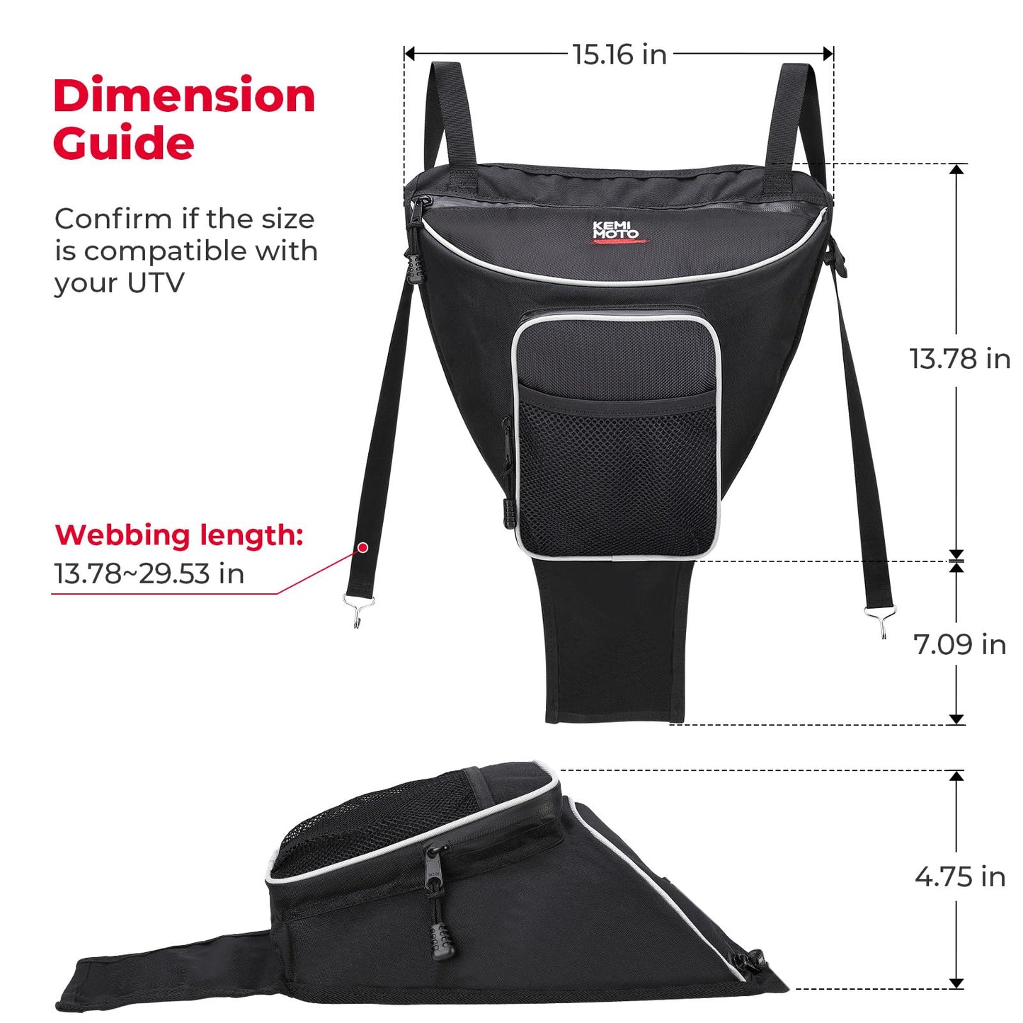 KEMIMOTO UTV Storage Bag, UTV Cab Pack Center Bag Compatible with Polaris RZR 570 800 S 900 1000 XP General 1000