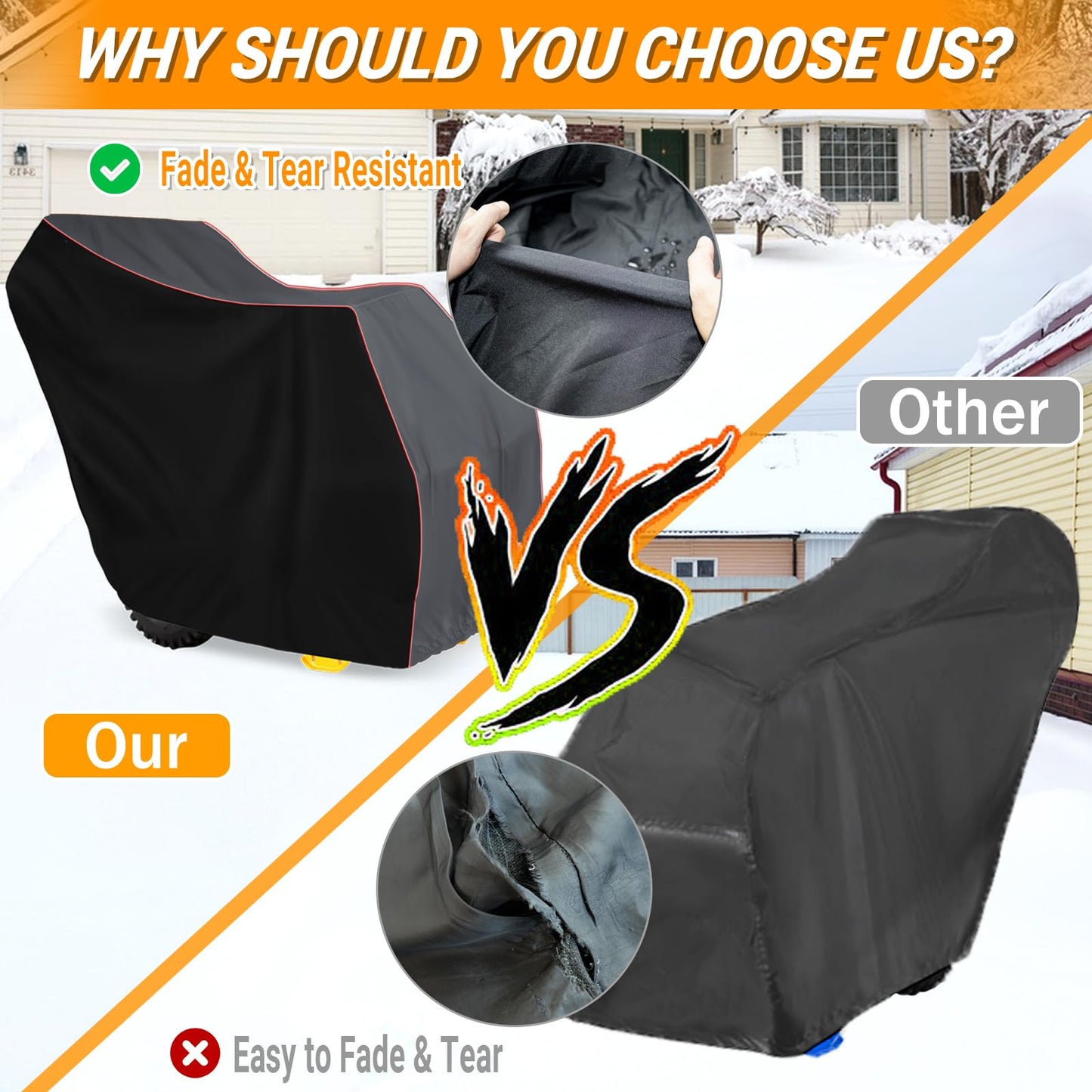 XYZCTEM Premium Snow Blower Cover 300D Marine Grade Fabric, Universal Fit Snow Blower Cover, Covers Snow Blowers Against Water, UV, Wind, Outdoor Protection(Black&Grey)