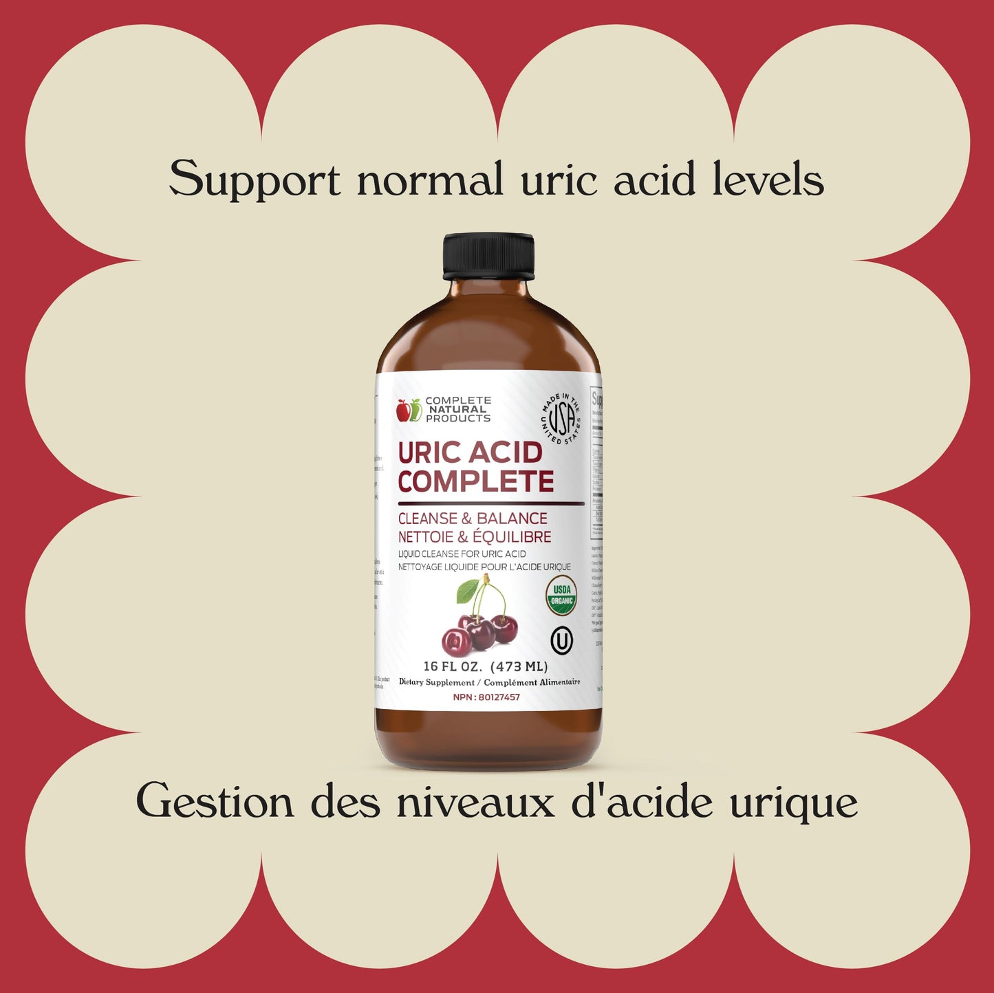 Complete Natural Products Uric Acid Complete - 16oz Liquid Supplement to Support Uric Acid Cleanse, Kidney Health & Circulation with Apple Cider Vinegar, Tart Cherry, & Beet Root.