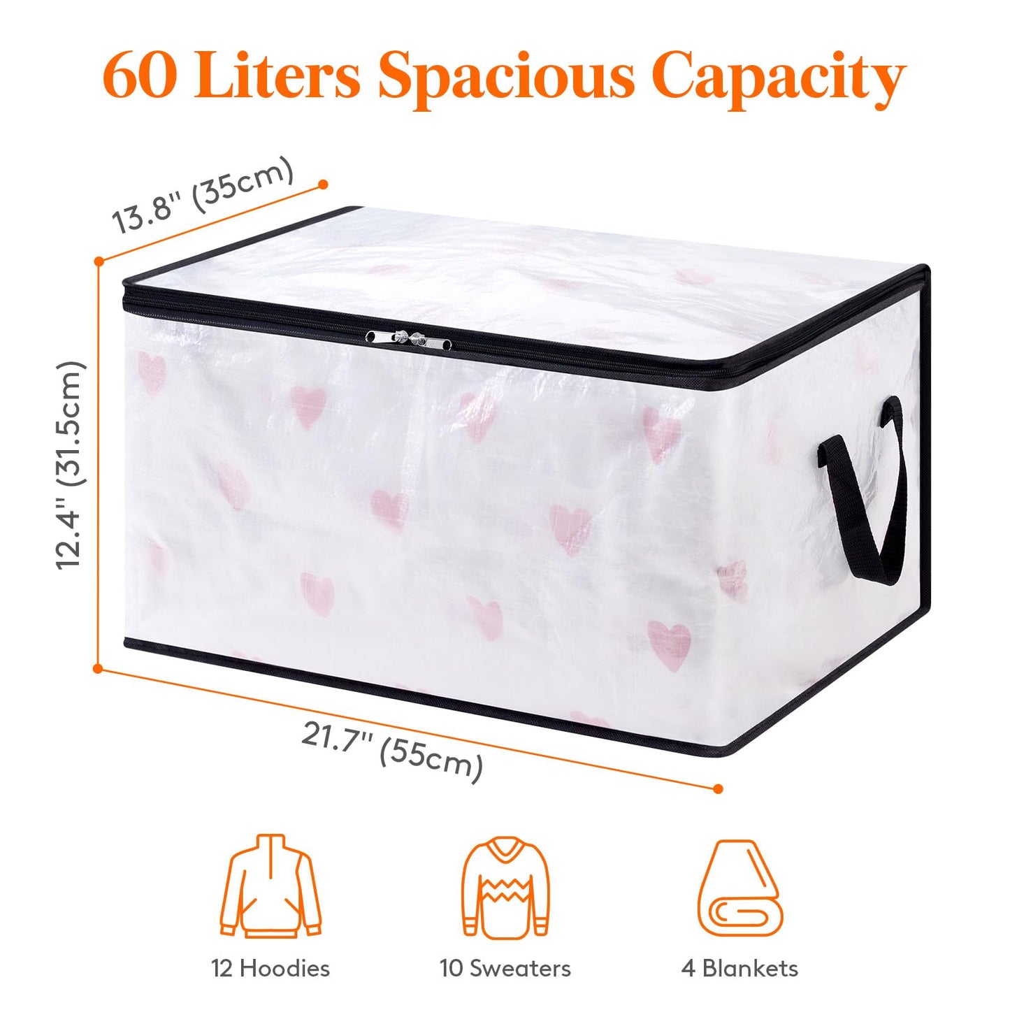 Lifewit 6 Pack Plastic Clothes Storage Bags, 60L Foldable Storage Containers Closet Organizers and Storage Moving Bags with Sturdy Zipper Lids Reinforced Handle for Bedding, Blanket, Comforter
