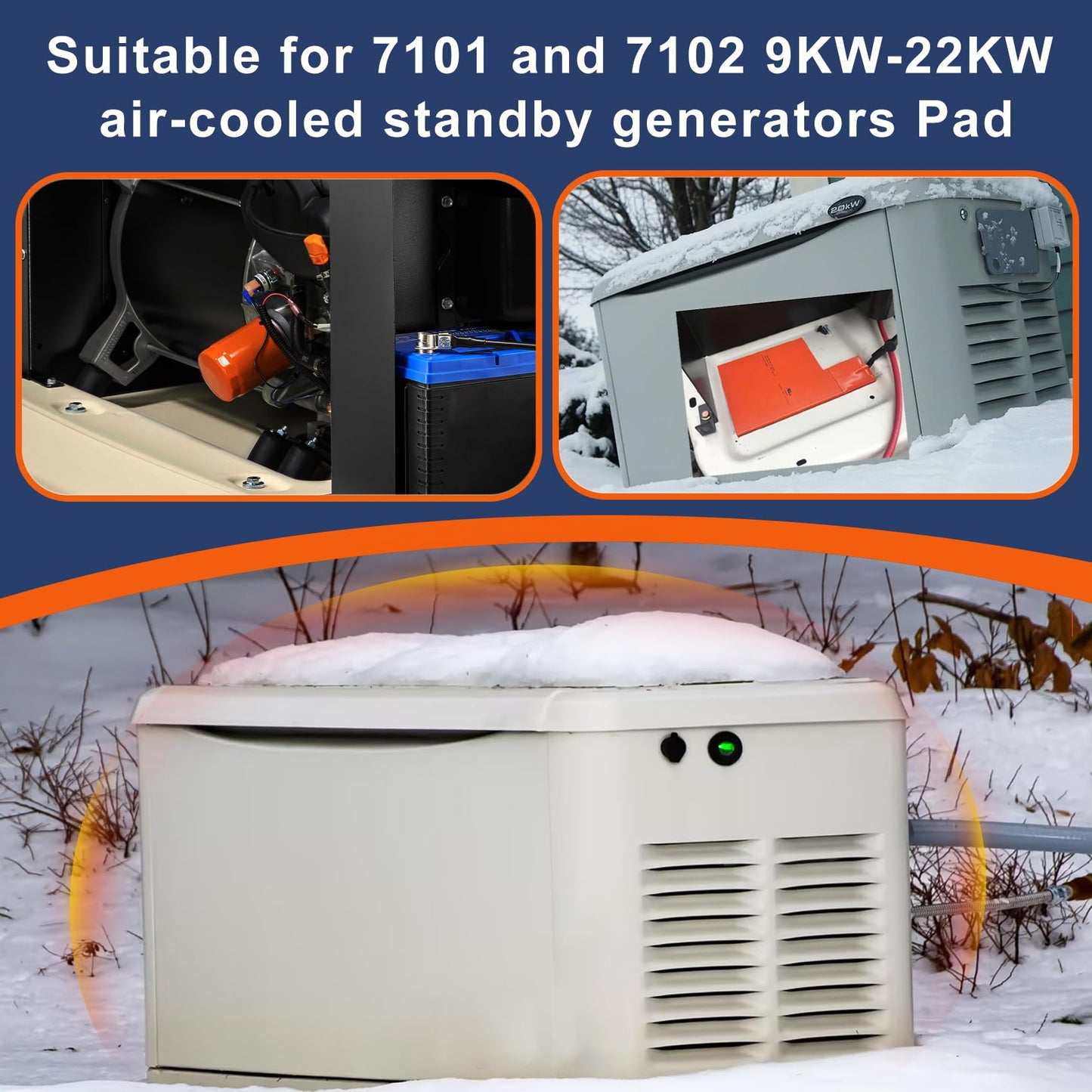 7101 Battery Heater Pad & 7102 Oil Heater Kit Compatible with 9KW - 22KW Air Cooled Standby Suitable for Outdoor Generator Cold Protection Kit