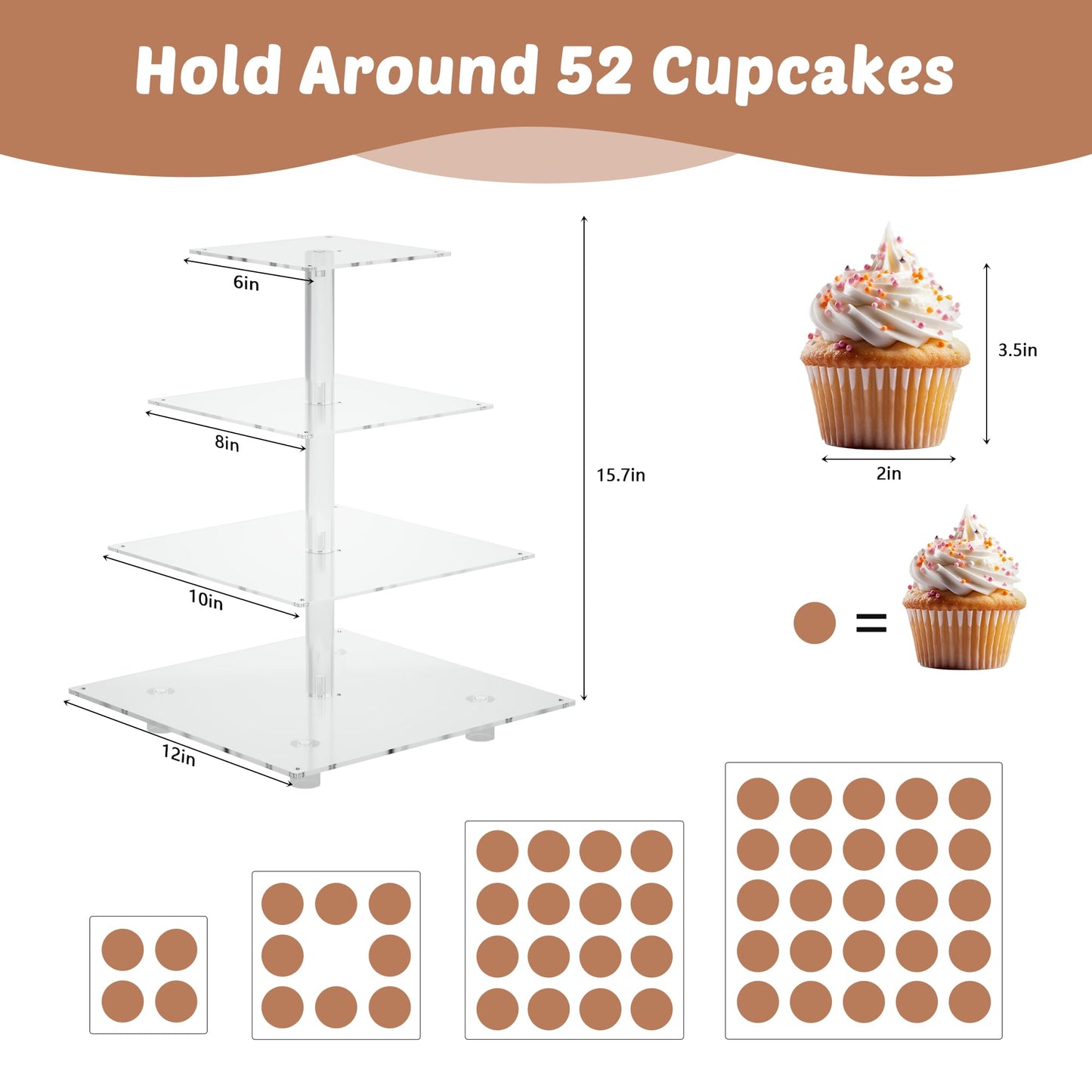 Weddingwish Pastry Stand 4 Tier Acrylic Cupcake Display Stand Cake Stand Dessert Stand Cupcake holder Pastry serving platter Candy Bar Party Décor Wedding Birthday Holidays，Christmas