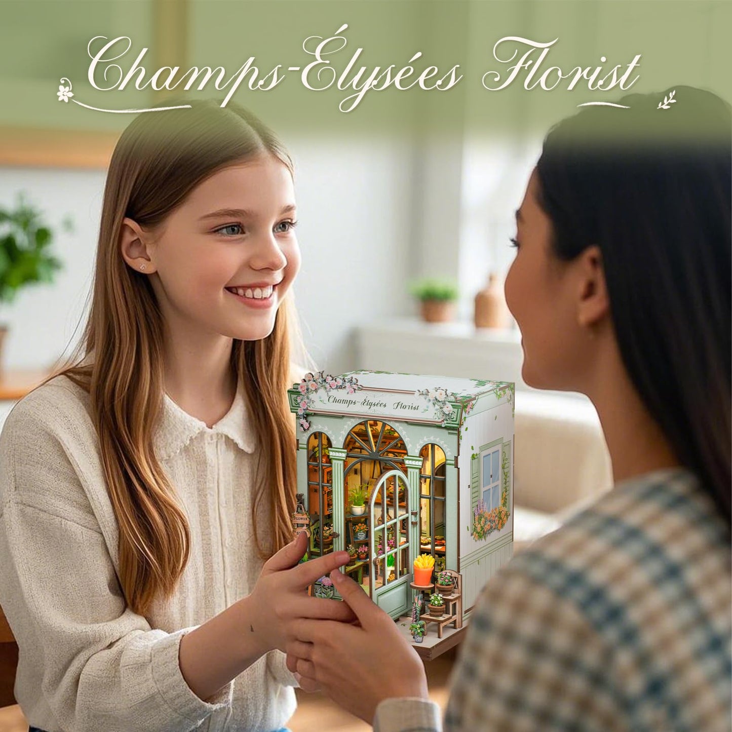 CUTEBEE Book Nook Kit - DIY Miniature House Kit for Adults, Dollhouse Kit Tiny House Bookshelf Decor 3D Wooden Puzzle Model Building Set, Gifts for Family and Friends (Champs-Élysées Florist)