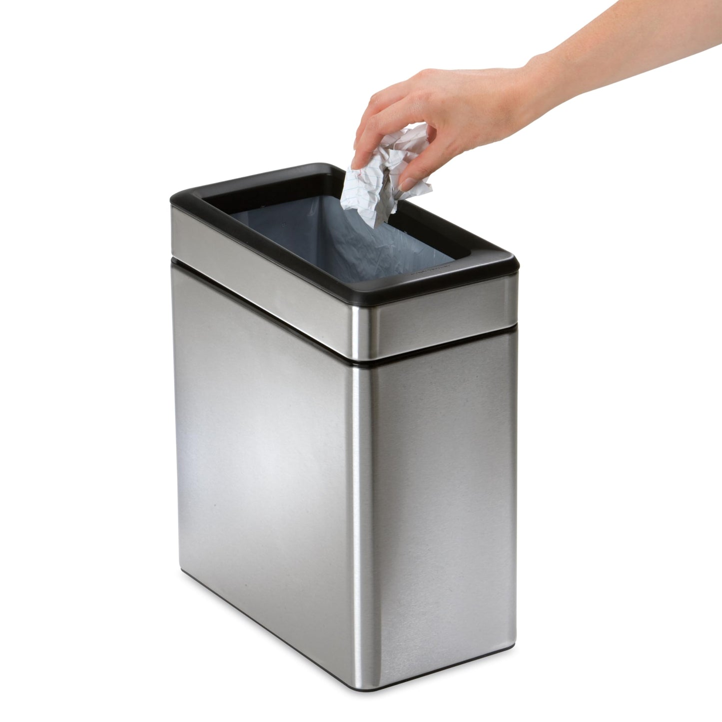 simplehuman 10 Litre / 2.6 Gallon Bathroom Profile Open Trash Can, Brushed Stainless Steel