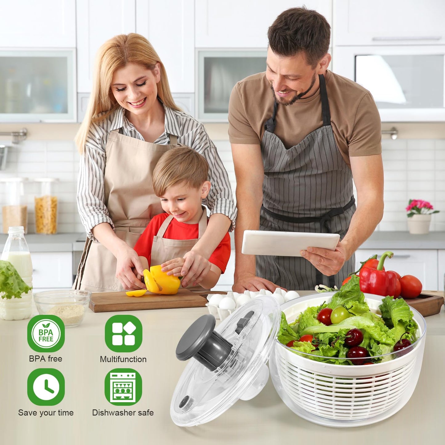 Salad Spinner - 6 Litre Non-Slip Vegetable & Fruit Washer/Dryer for Households, Easy-Clean Kitchen Gadget for Greens, Herbs & Vegetables