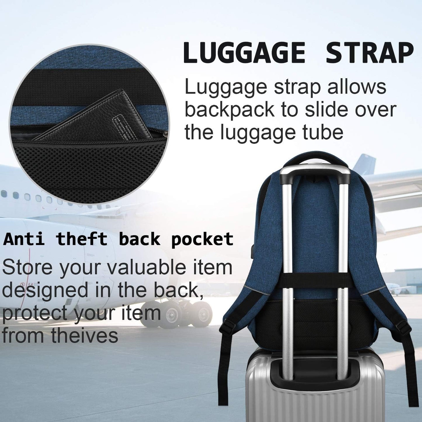 MIUSSE Expandable Travel Backpack for Men, 20in Airplane Approved Carry On Backpack (Dark Blue)